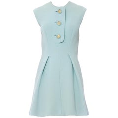 Vintage 1960S PAULINE TRIGERE Aqua  Wool Mod Shift Dress Lined With Silk