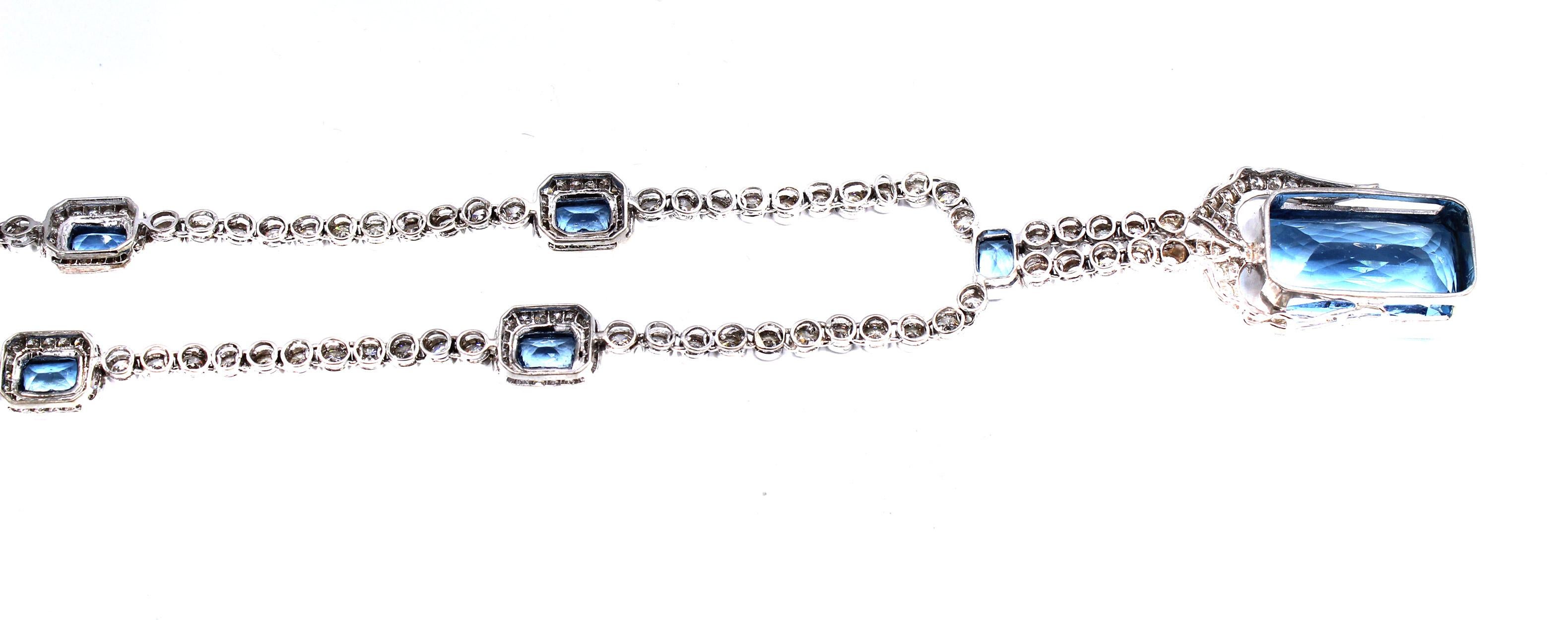 Mixed Cut 1960s Aquamarine Diamond Pendant Necklace