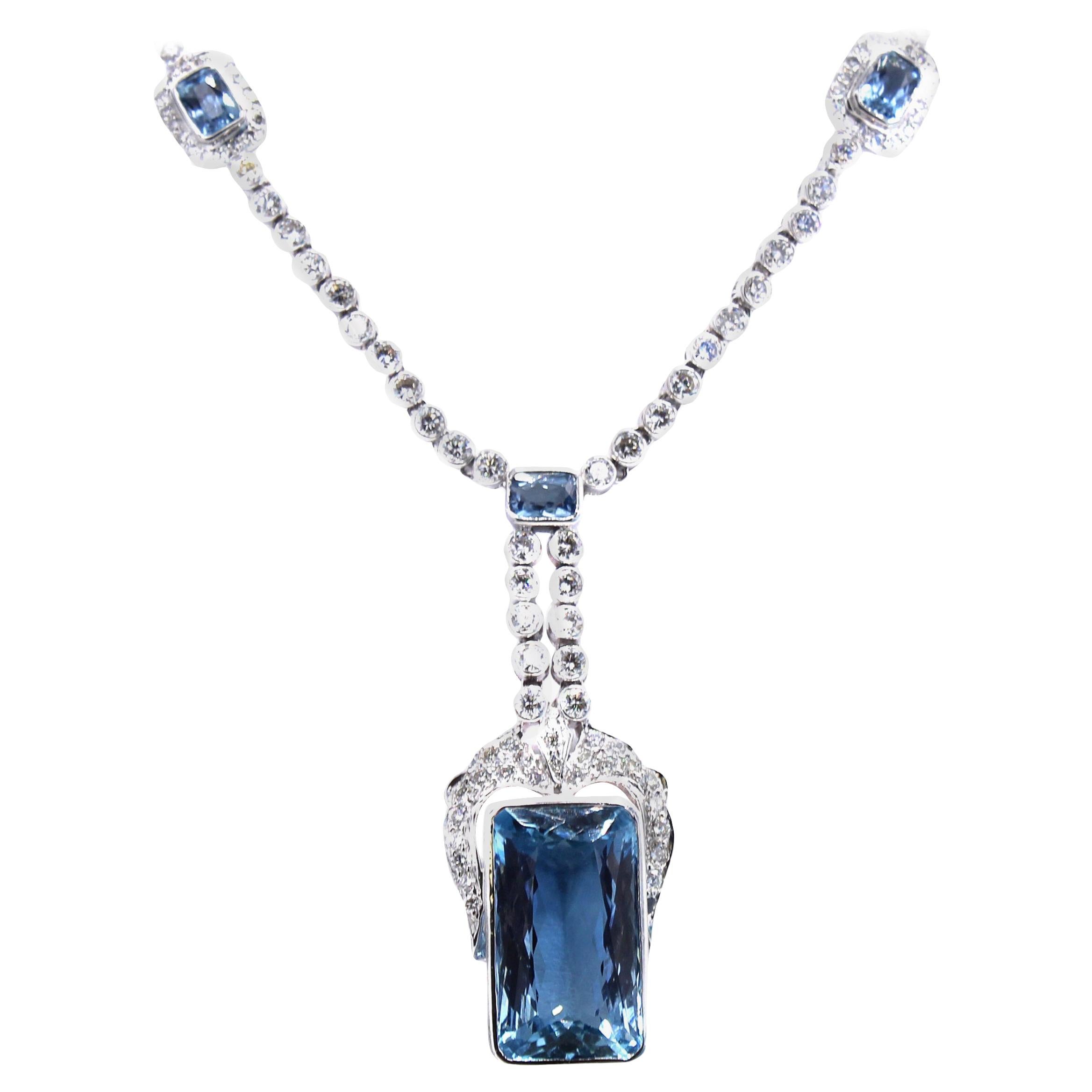 1960s Aquamarine Diamond Pendant Necklace