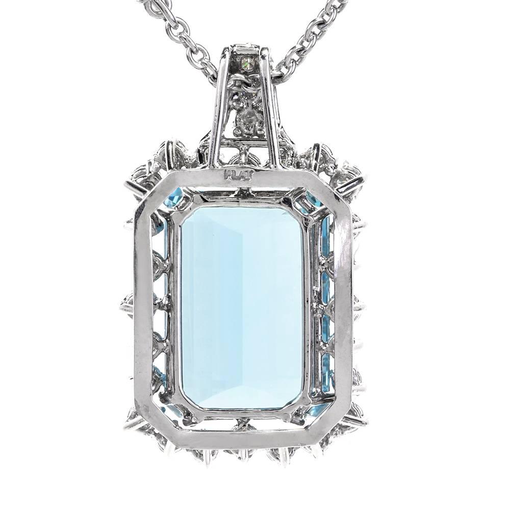 Women's 1960s Aquamarine Diamond Platinum Pendant Chain Necklace