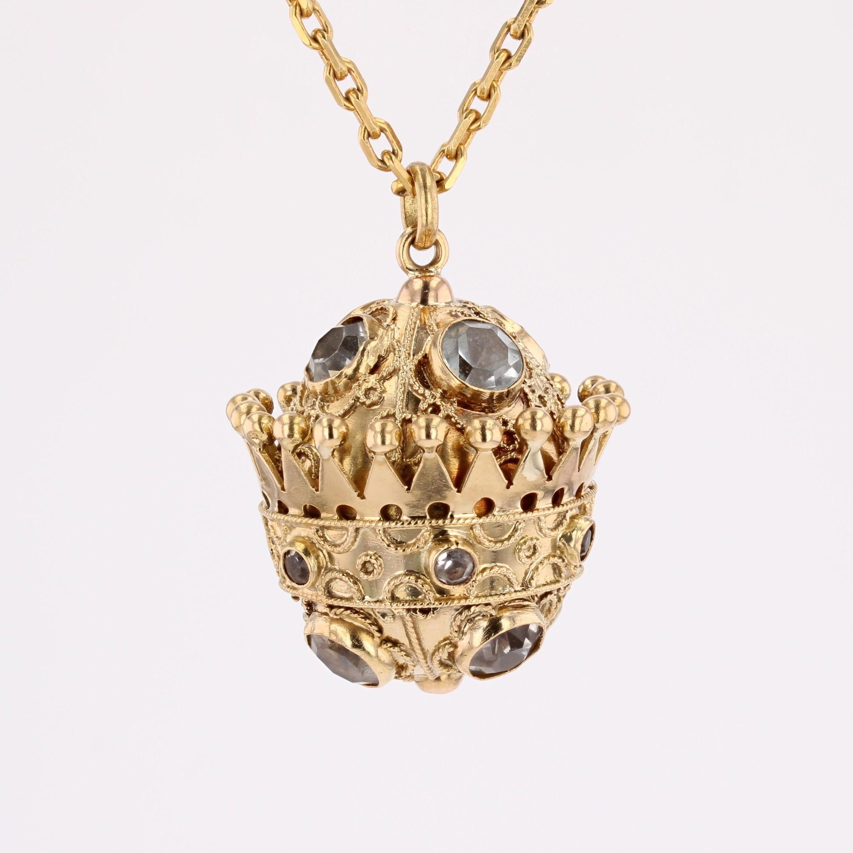 Taille ronde 1960 Pendentif sphérique en or jaune 18 carats avec aigues-marines en vente