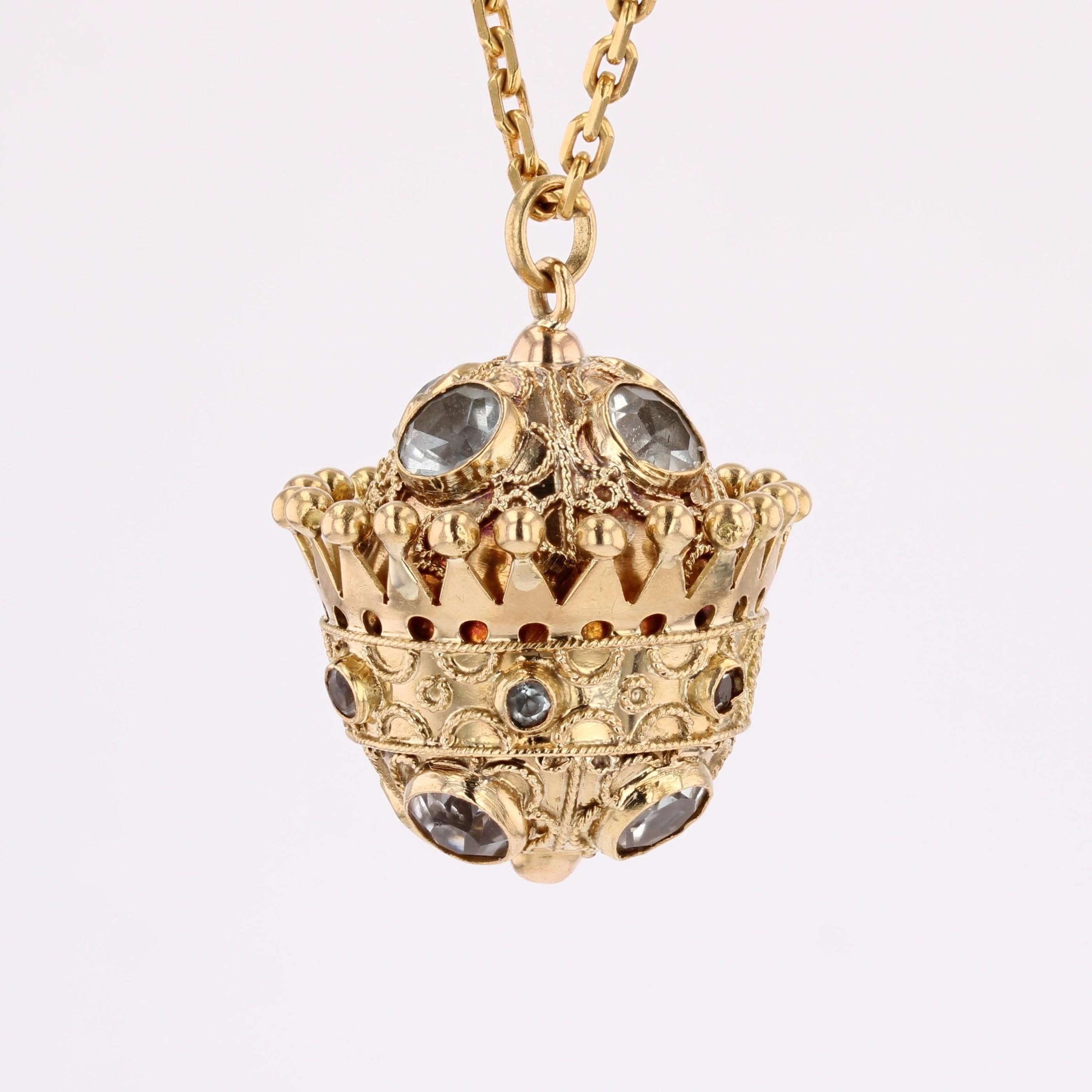 1960 Pendentif sphérique en or jaune 18 carats avec aigues-marines Bon état - En vente à Poitiers, FR