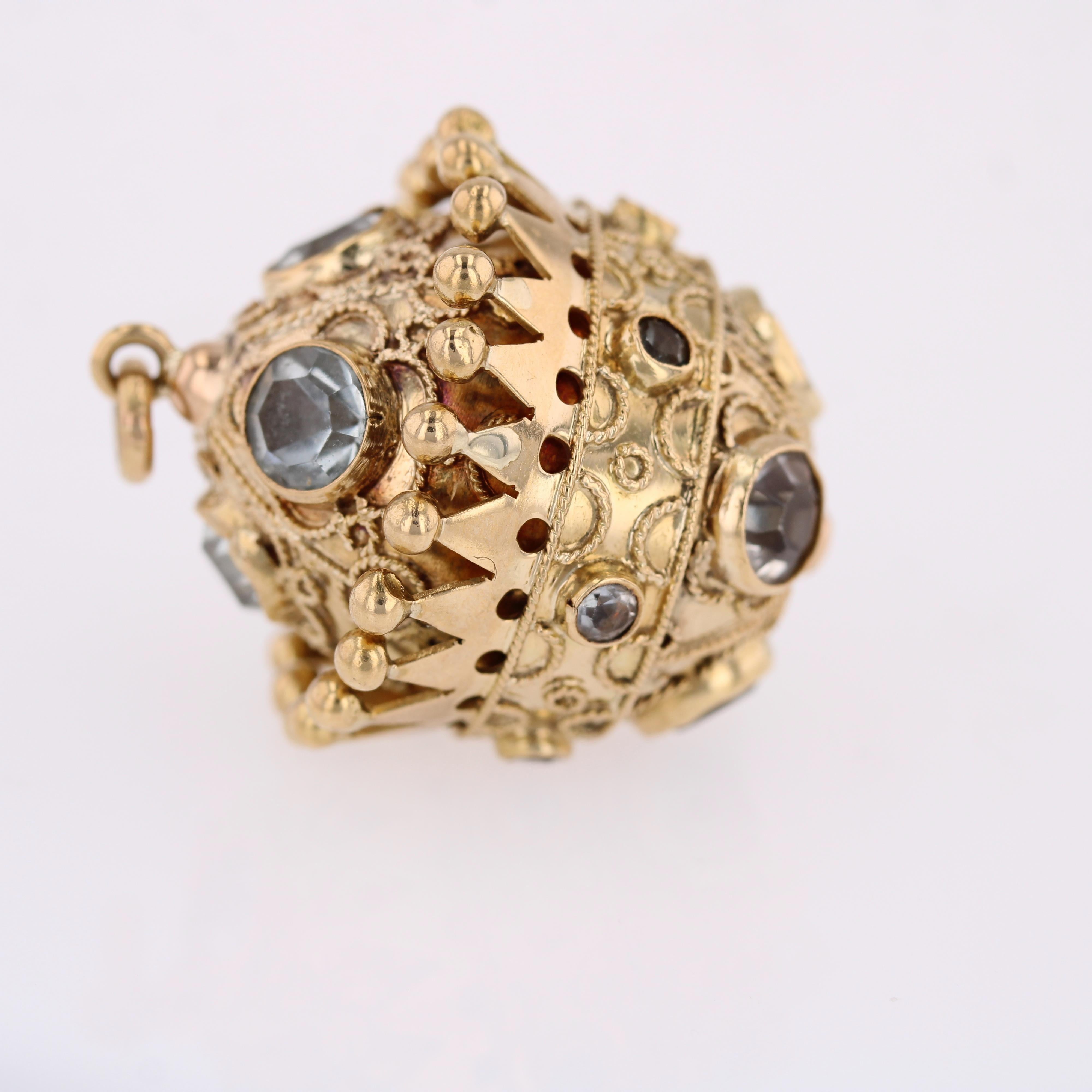 1960 Pendentif sphérique en or jaune 18 carats avec aigues-marines en vente 3