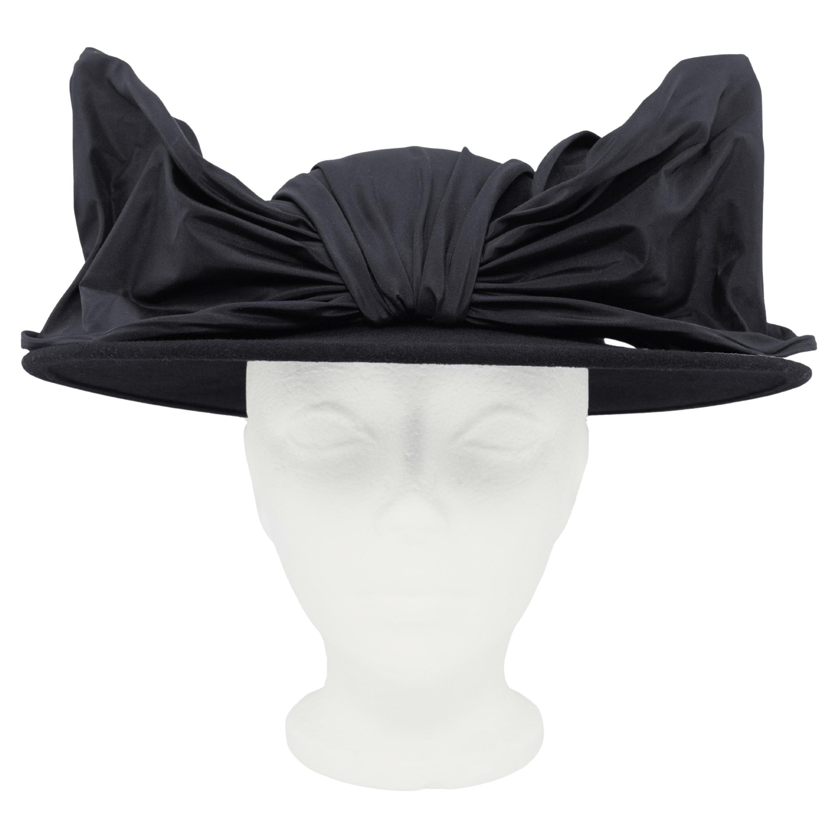 1960s Archie Eason Black Wool Hat with Sculptural Bow