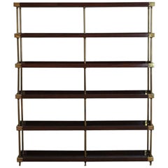 1960s Architectural Set of Mahogany Shelves with Brass