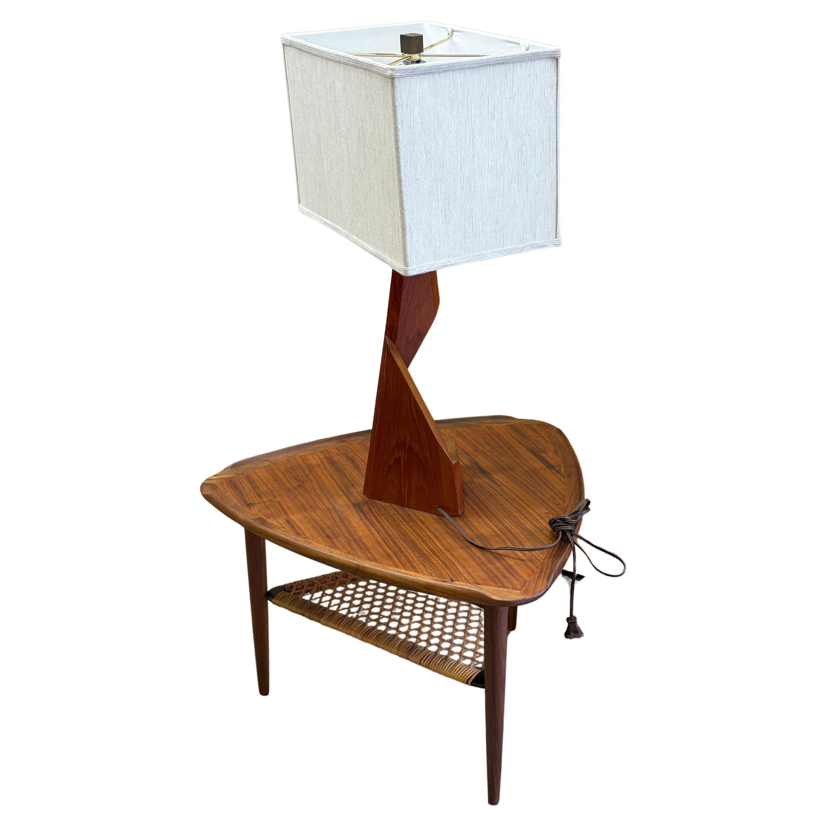1960s Architectural Solid Teak Table Lamp