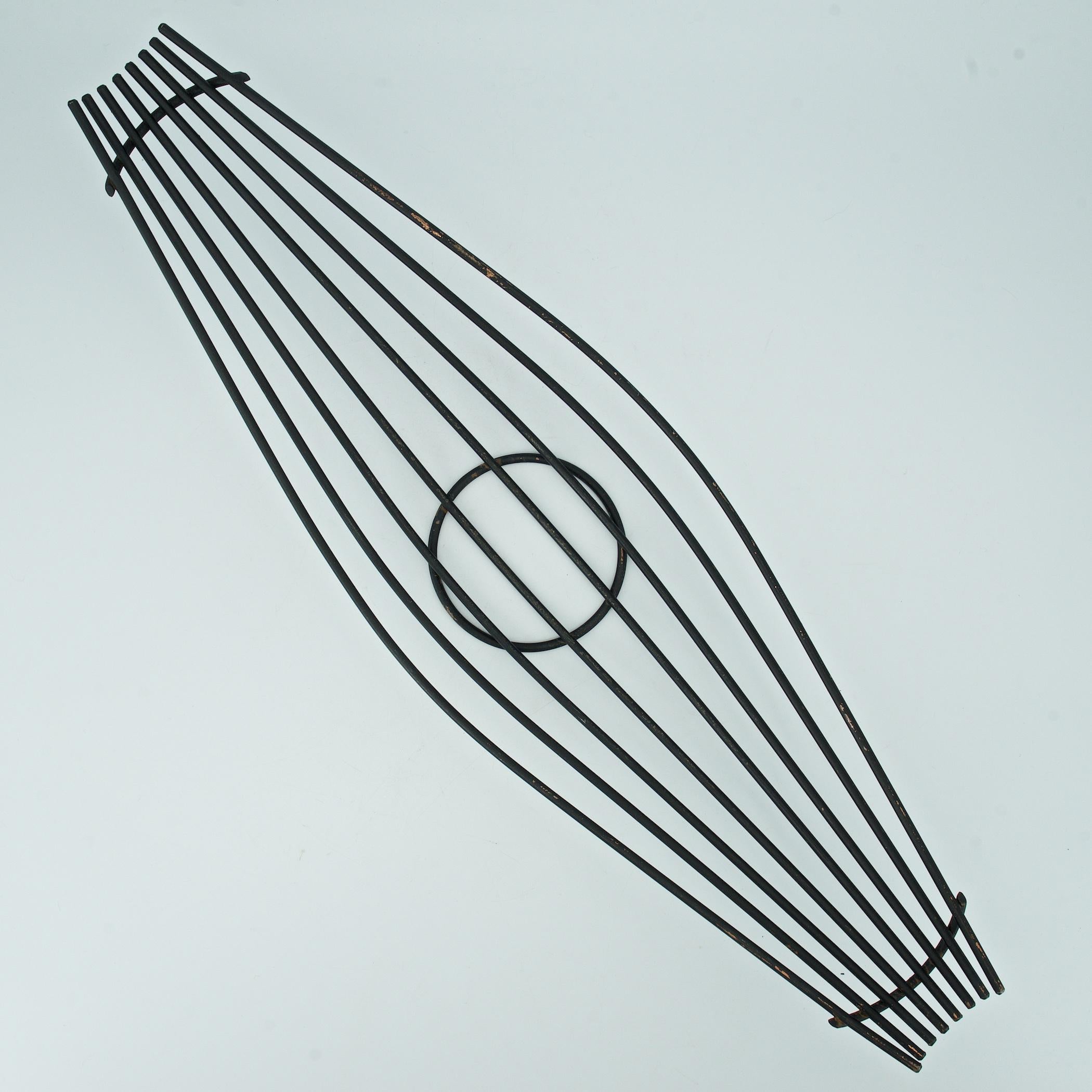 Mid-Century Modern 1960s Architectural Steel Wire Sculpture Bowl Centerpiece Guitar Basket McM For Sale