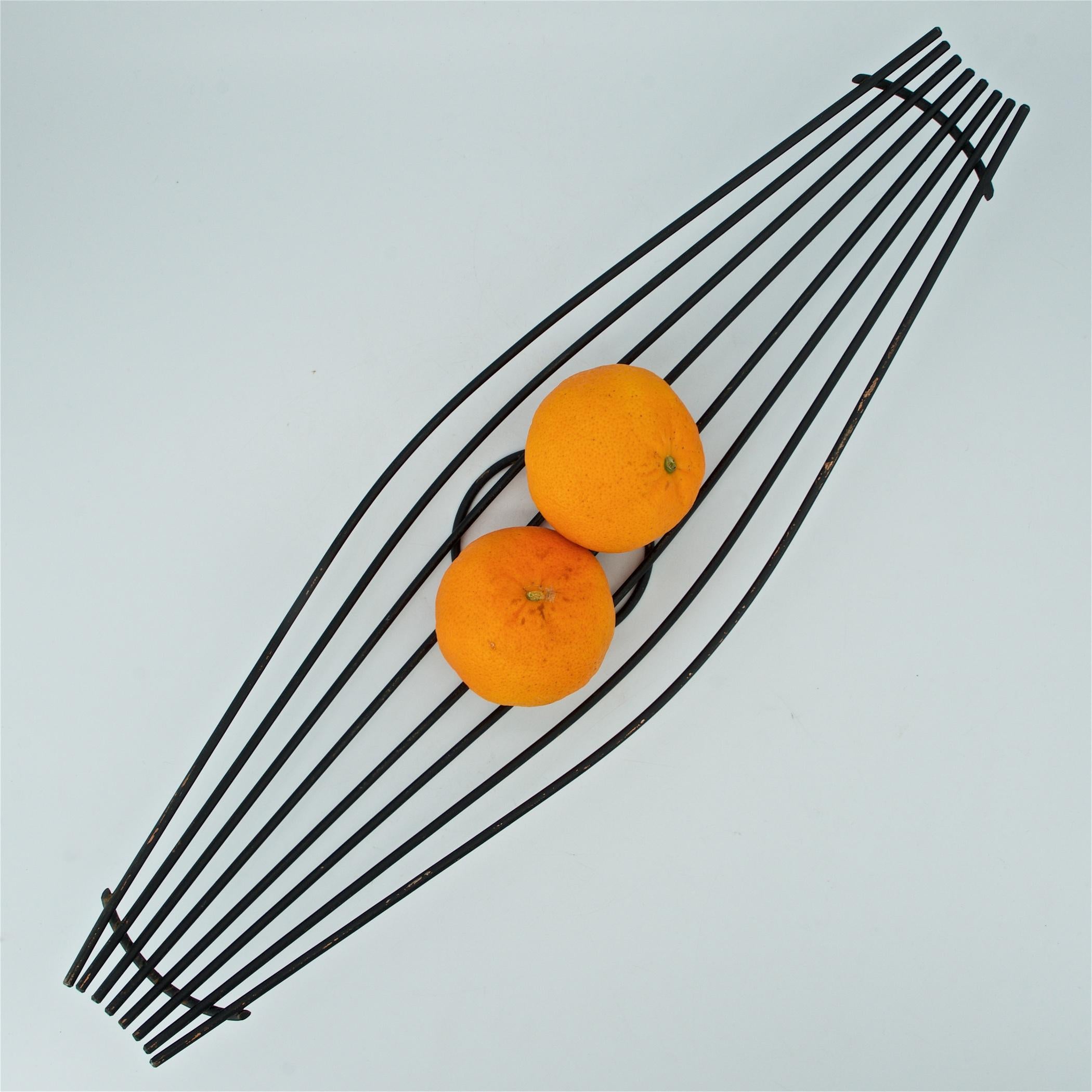 American 1960s Architectural Steel Wire Sculpture Bowl Centerpiece Guitar Basket McM For Sale