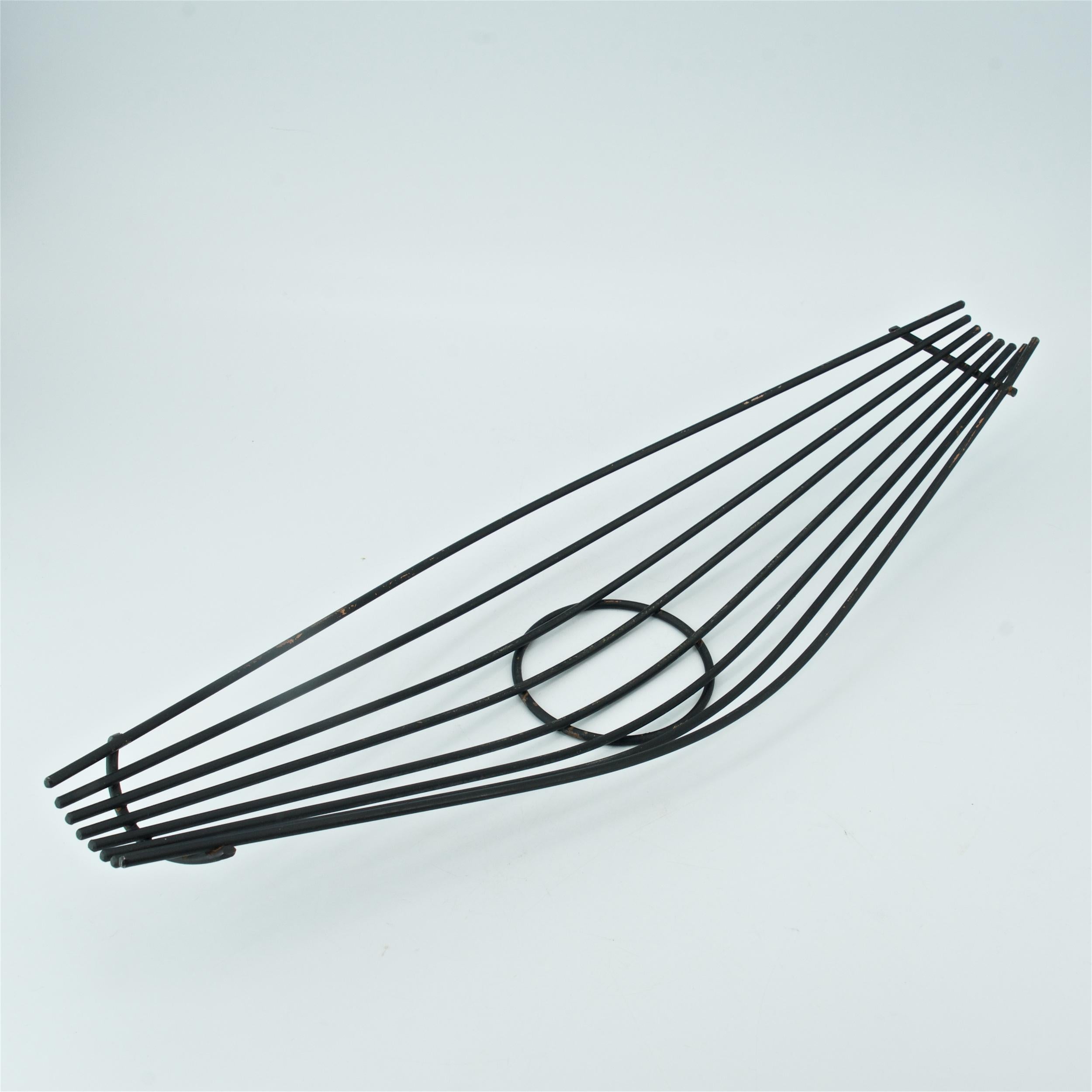 Mid-20th Century 1960s Architectural Steel Wire Sculpture Bowl Centerpiece Guitar Basket McM For Sale