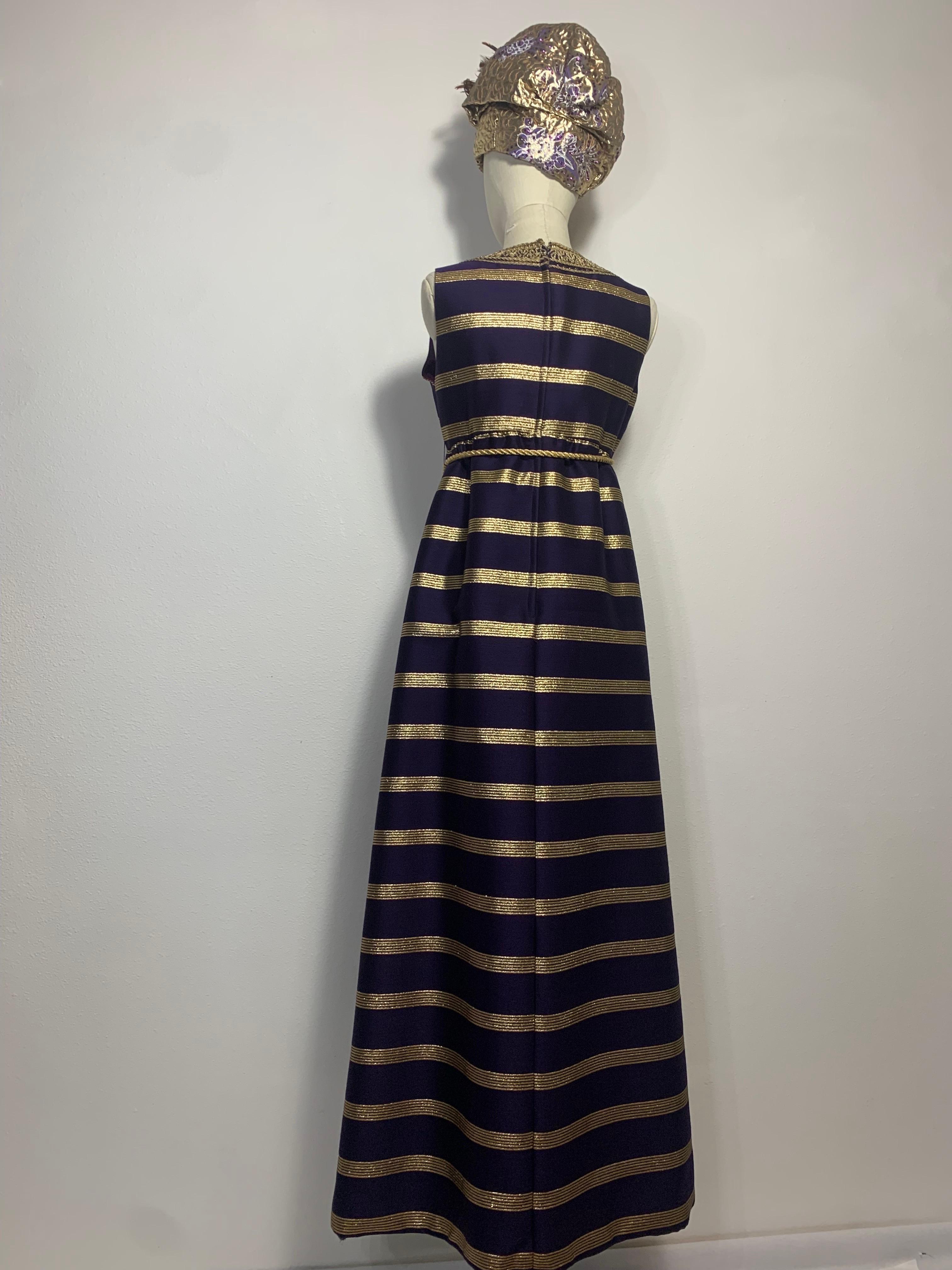 1960s Arkay Purple & Gold Lame Sharkskin Moroccan Inspired Embroidered Maxi For Sale 5