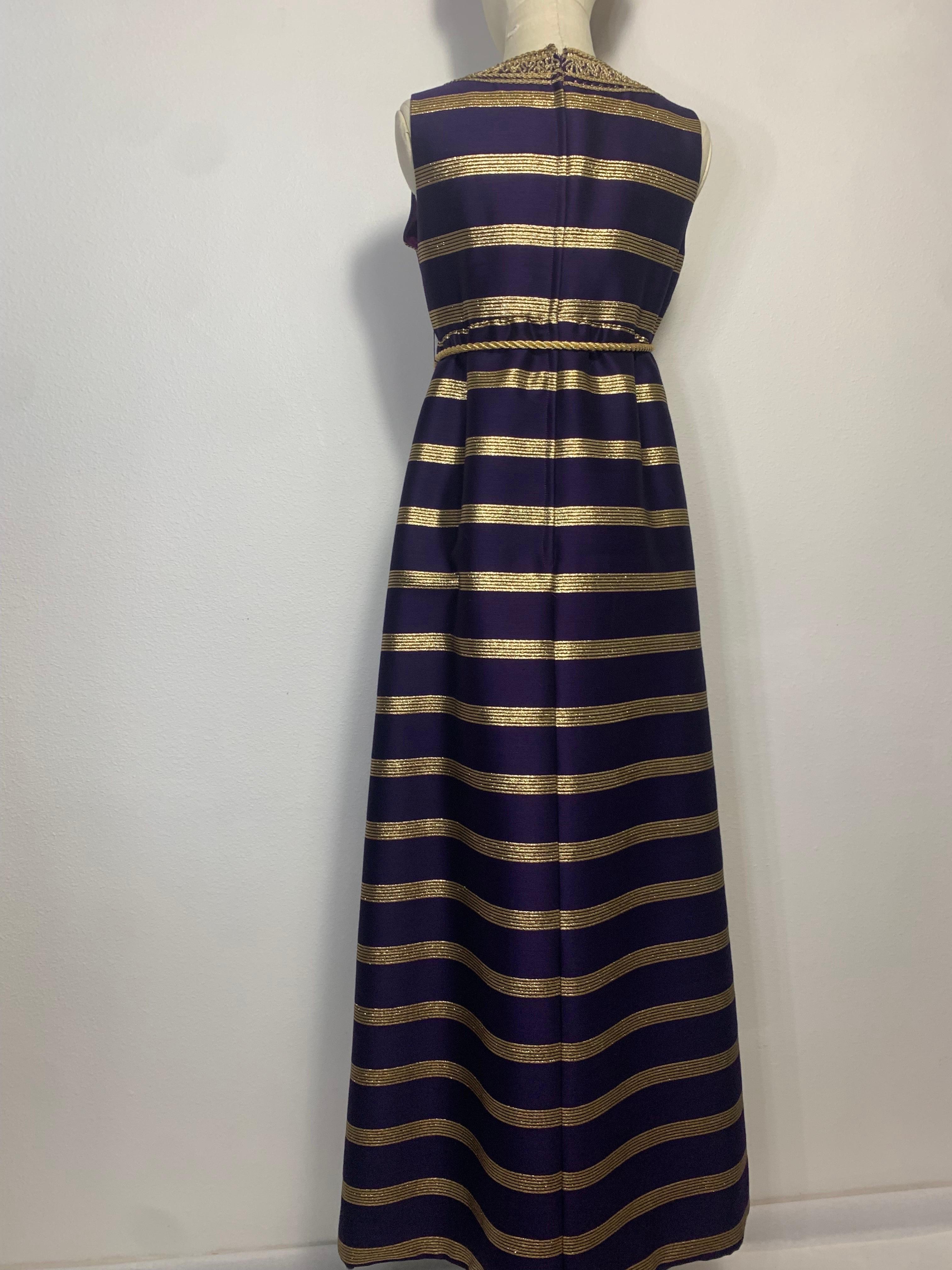 1960s Arkay Purple & Gold Lame Sharkskin Moroccan Inspired Embroidered Maxi For Sale 6