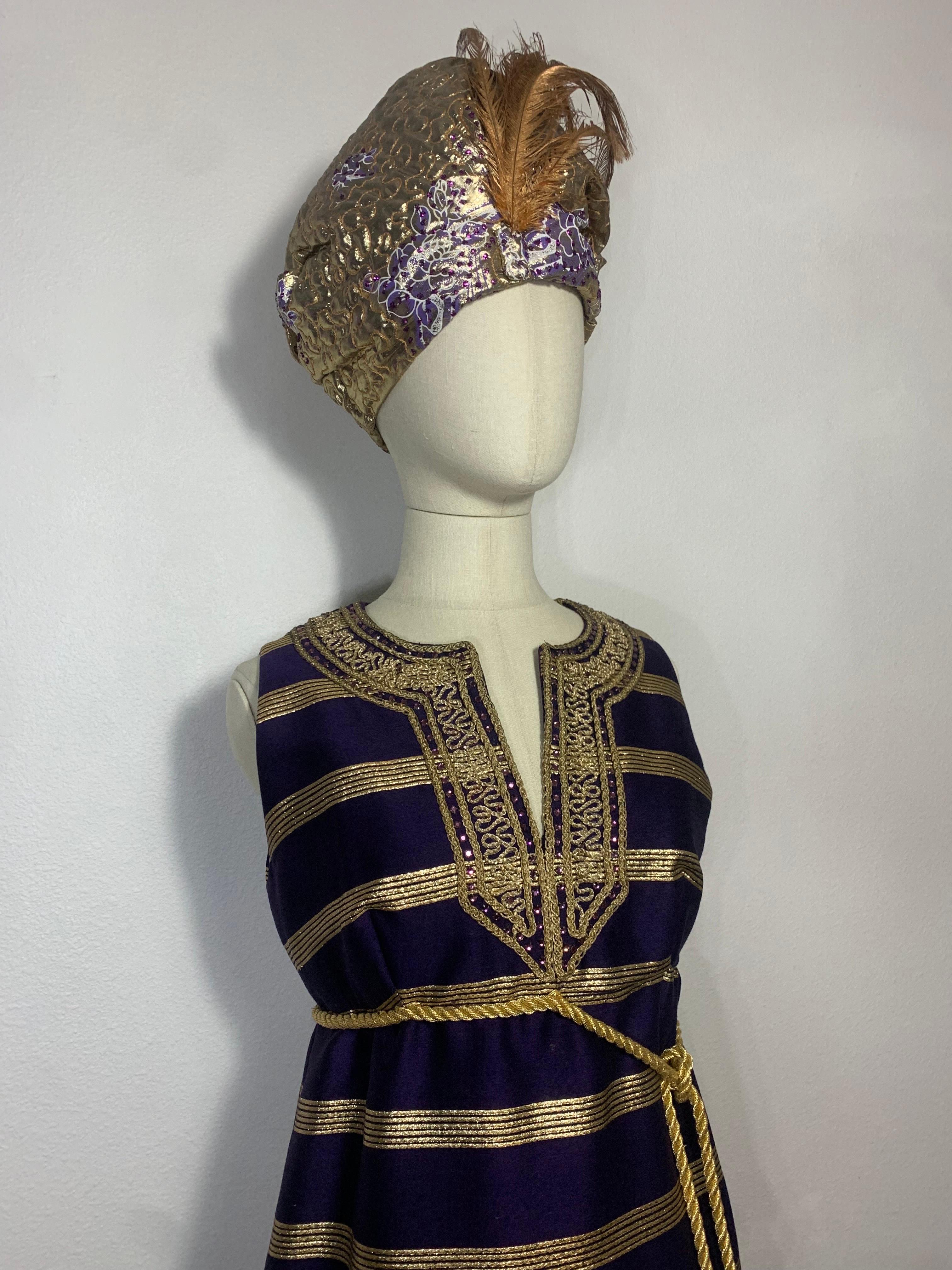 1960s Arkay Purple & Gold Lame Sharkskin Moroccan Inspired Embroidered Maxi For Sale 7