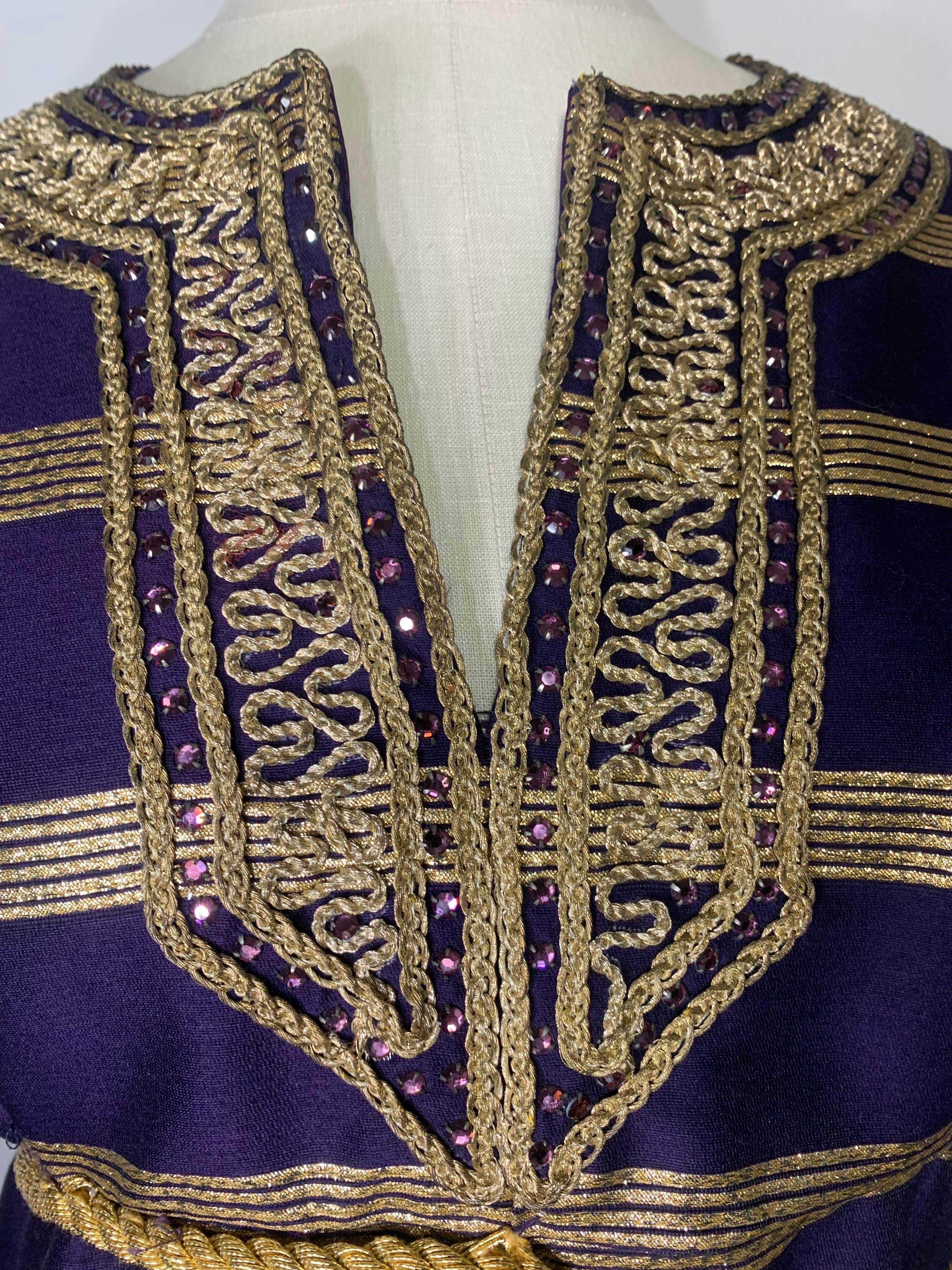 1960s Arkay Purple & Gold Lame Sharkskin Moroccan Inspired Embroidered Maxi For Sale 9