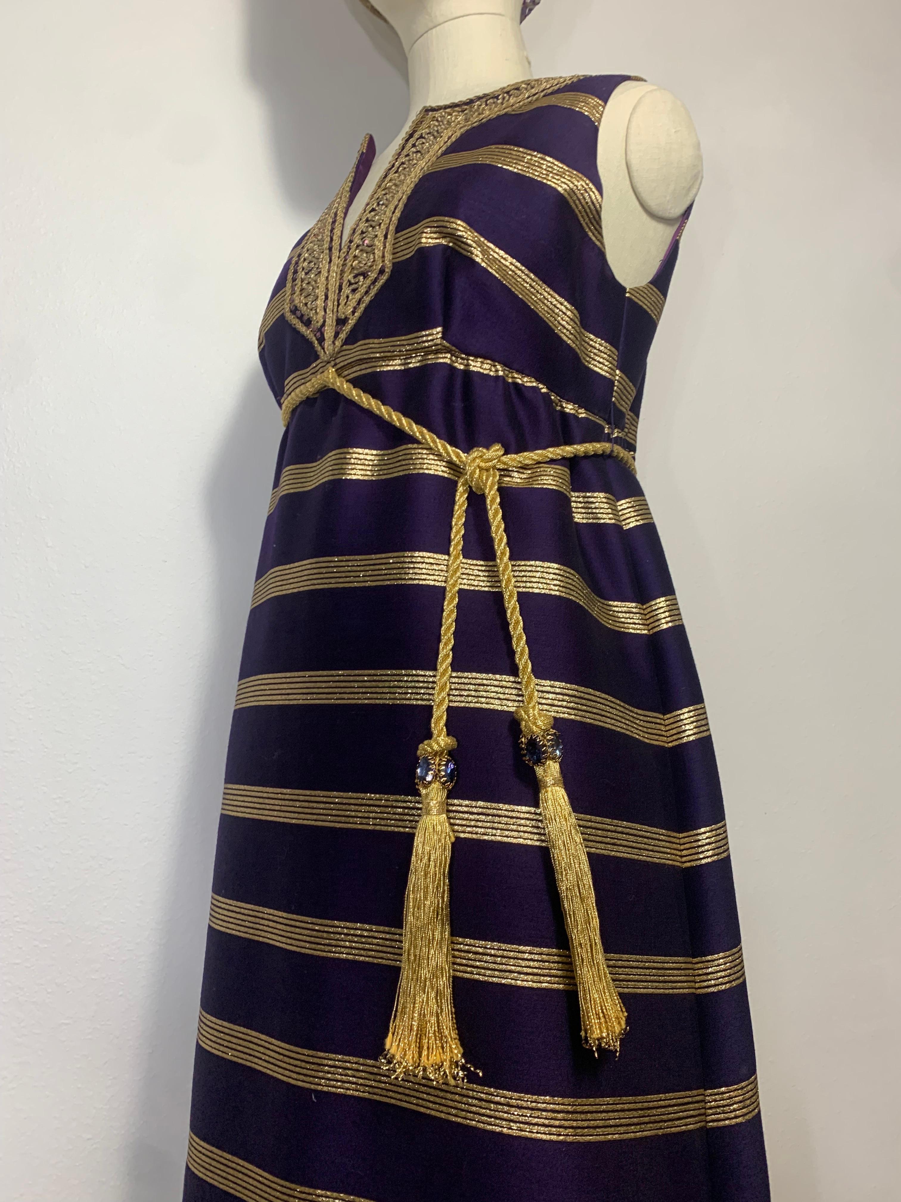 1960s Arkay Purple & Gold Lame Sharkskin Moroccan Inspired Embroidered Maxi In Excellent Condition For Sale In Gresham, OR