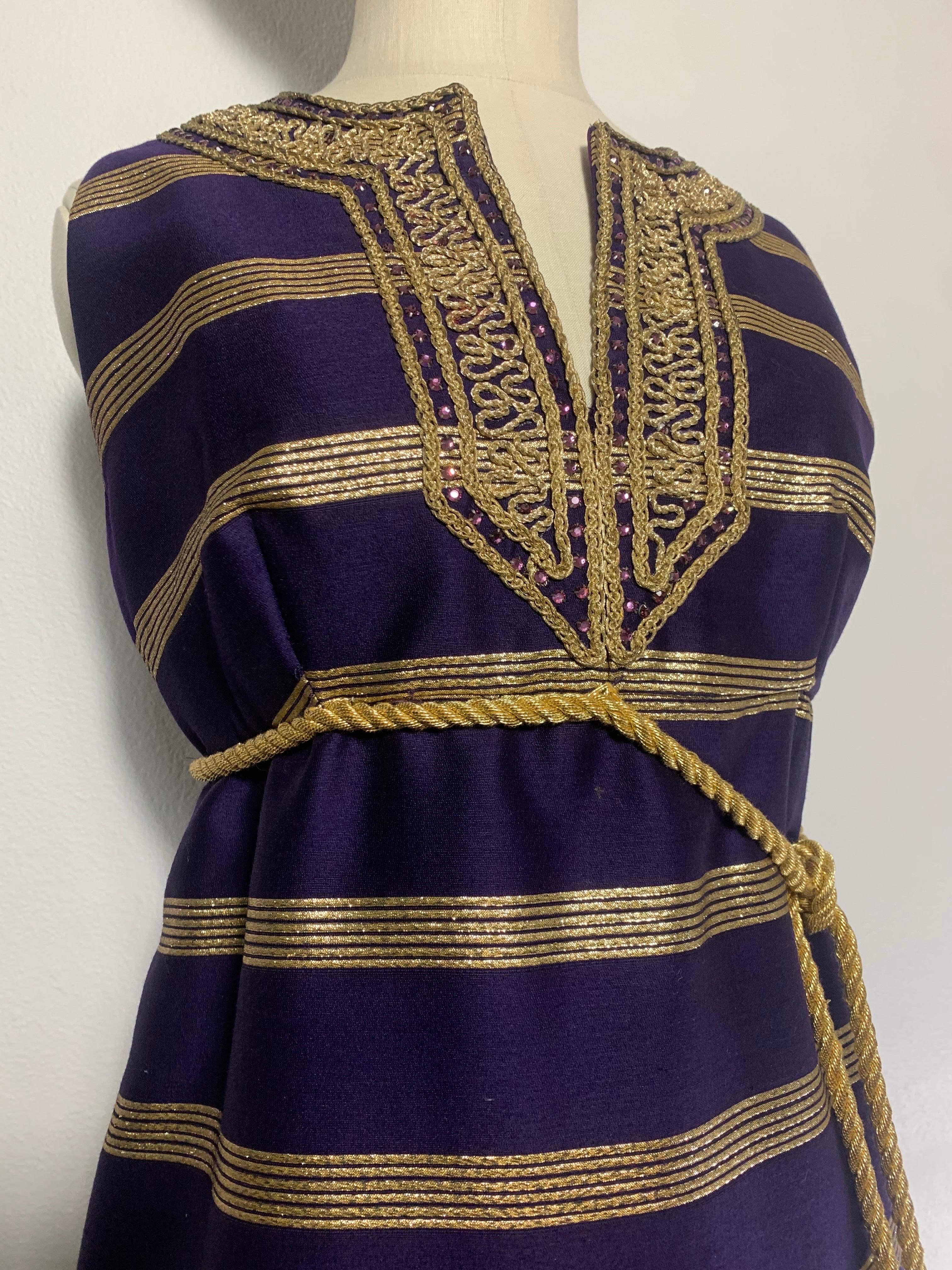 Women's 1960s Arkay Purple & Gold Lame Sharkskin Moroccan Inspired Embroidered Maxi For Sale