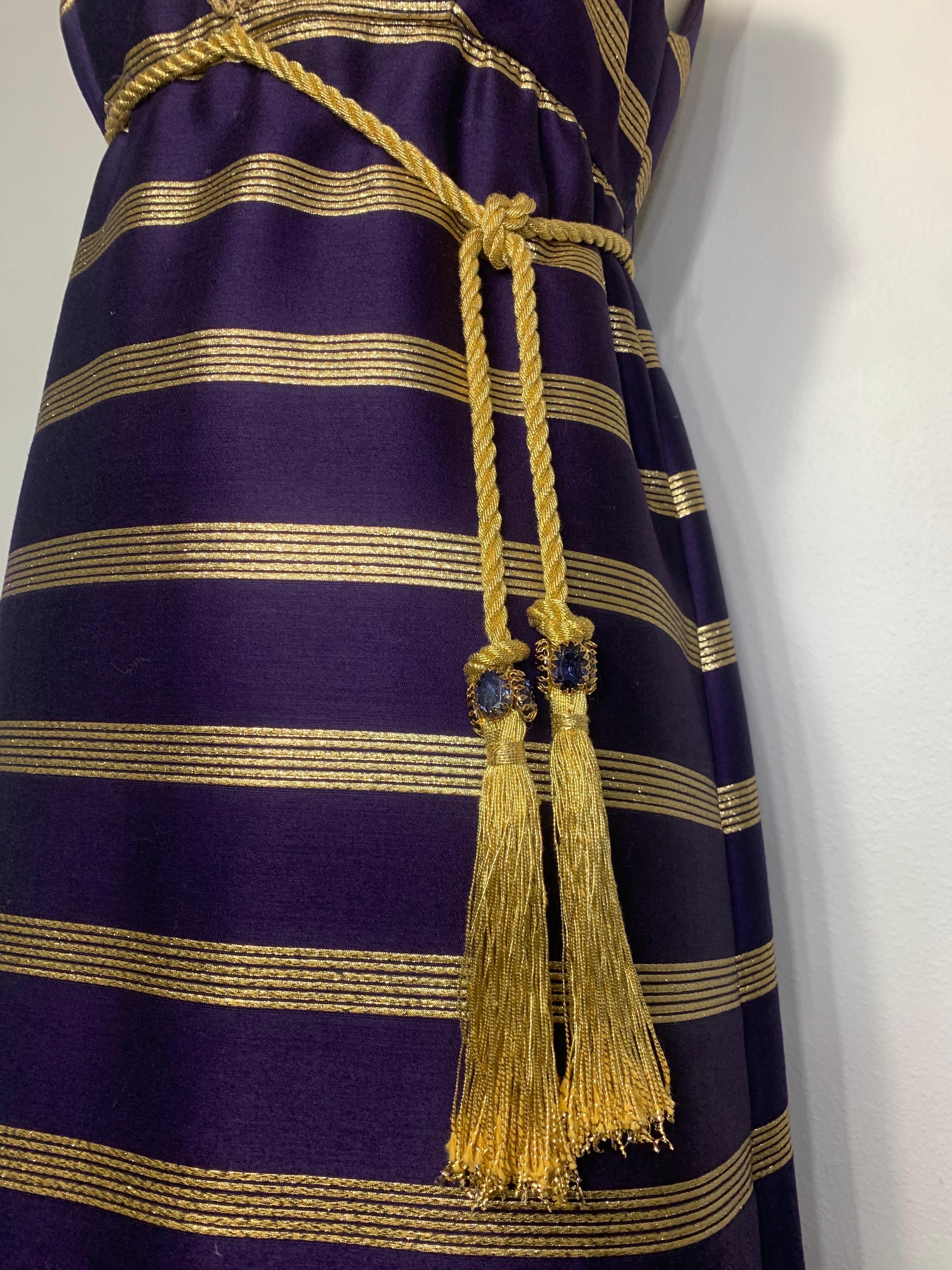 1960s Arkay Purple & Gold Lame Sharkskin Moroccan Inspired Embroidered Maxi For Sale 1