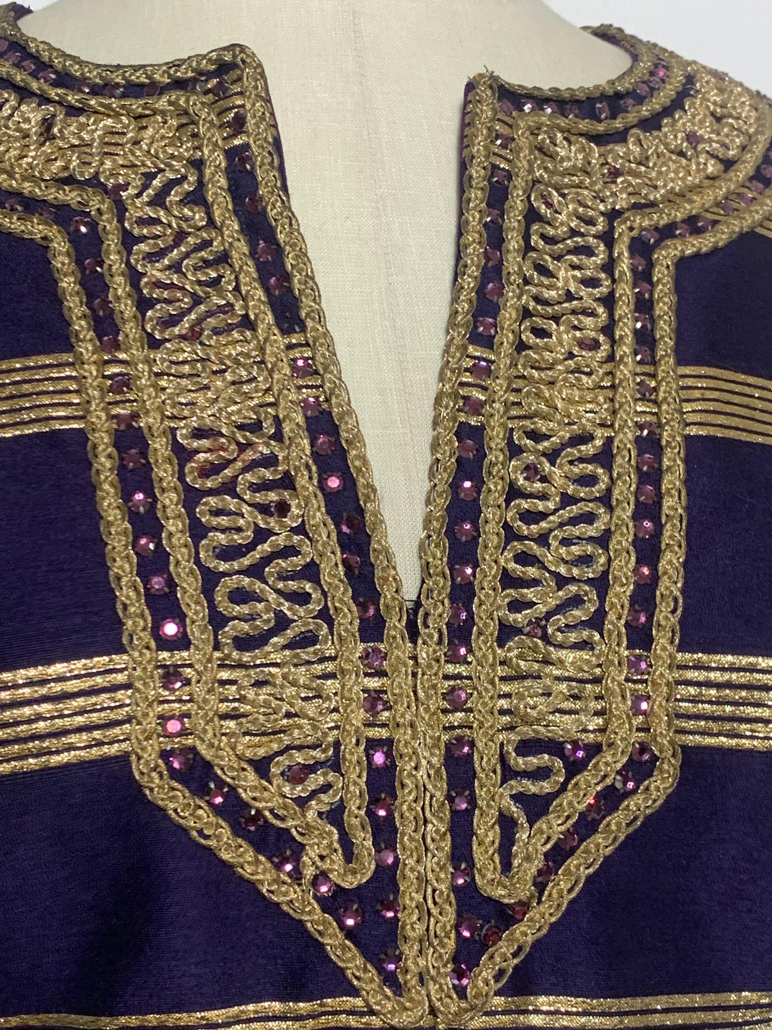 1960s Arkay Purple & Gold Lame Sharkskin Moroccan Inspired Embroidered Maxi For Sale 2