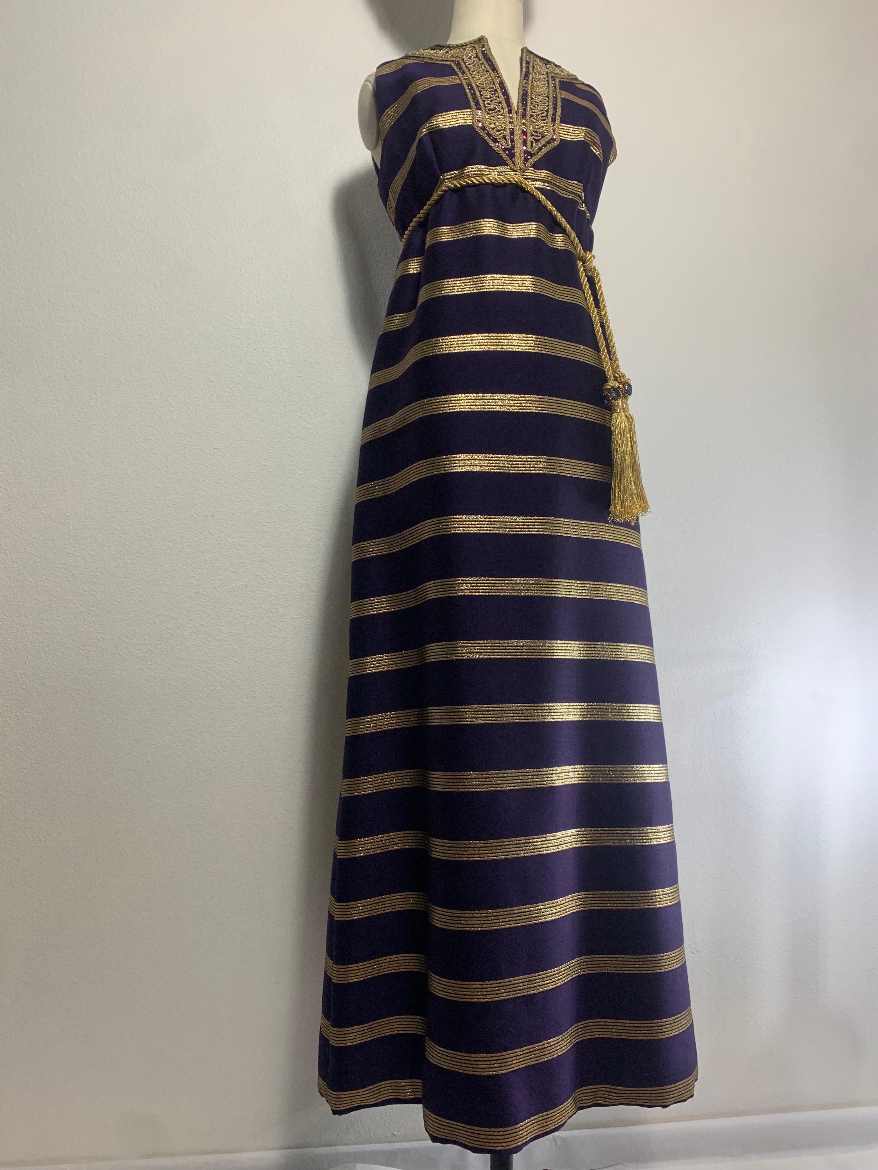 1960s Arkay Purple & Gold Lame Sharkskin Moroccan Inspired Embroidered Maxi For Sale 3