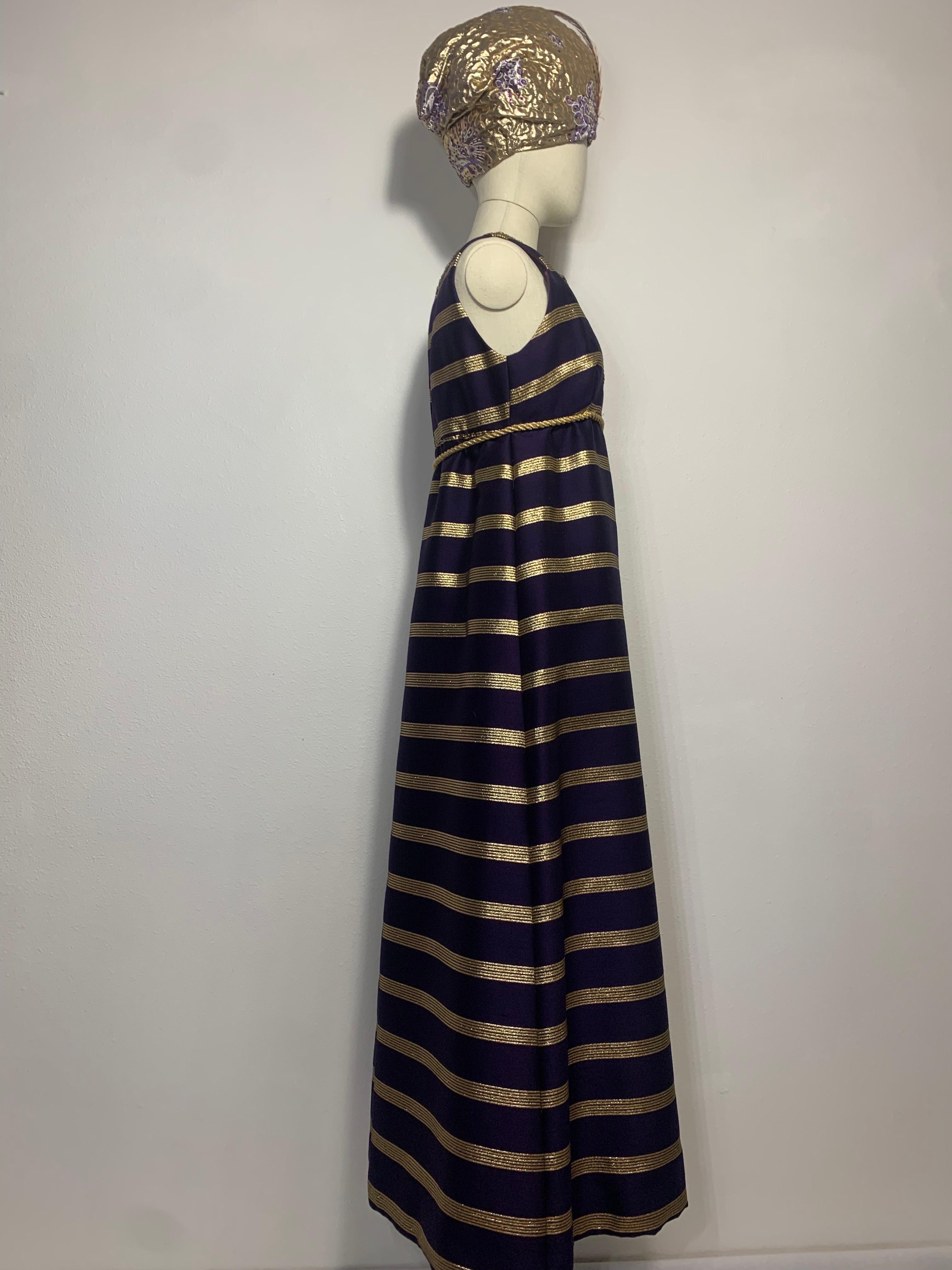 1960s Arkay Purple & Gold Lame Sharkskin Moroccan Inspired Embroidered Maxi For Sale 4