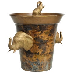 1960s Arlus Exquisite Bold Brass Elephant Eglomise Ice Bucket Hollywood Regency