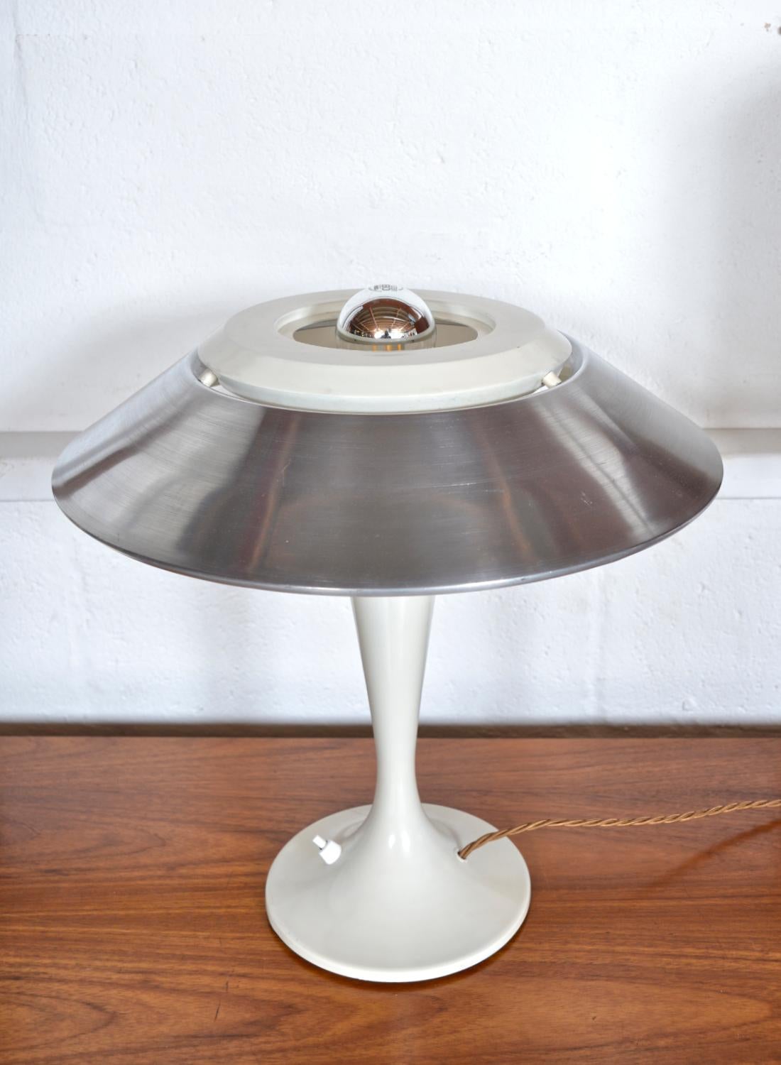 Spun 1960s Arlus French Space Age Chrome White Retro Table Desk Lamp Midcentury  For Sale