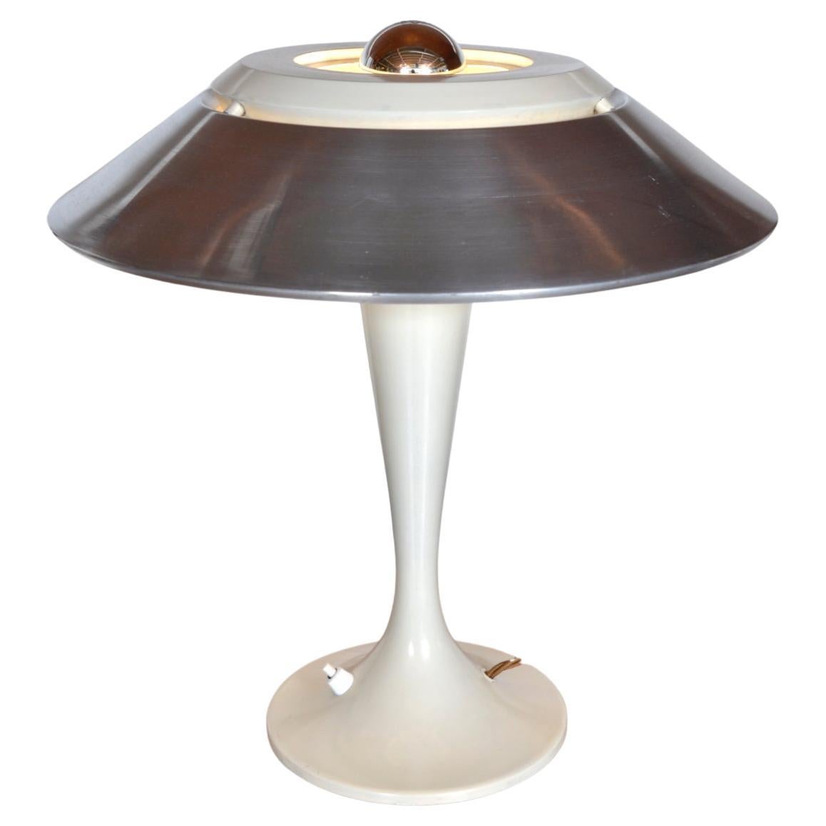 1960s Arlus French Space A Space and Chrome White Retro Table Desk Lamp Midcentury  en vente