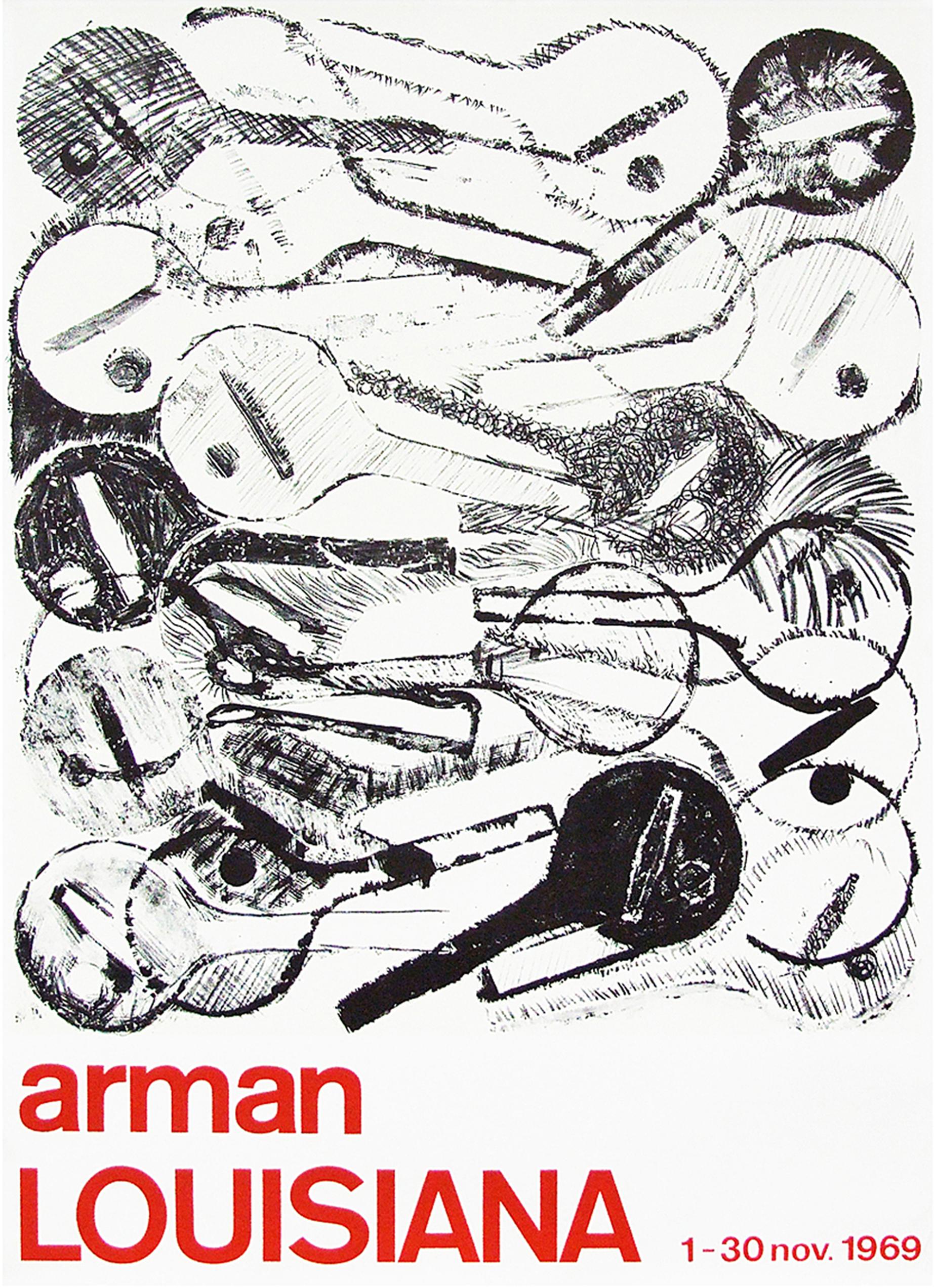 1960s Arman Art Exhibition Poster Design Pop Art Guitar In Good Condition For Sale In Nottingham, Nottinghamshire