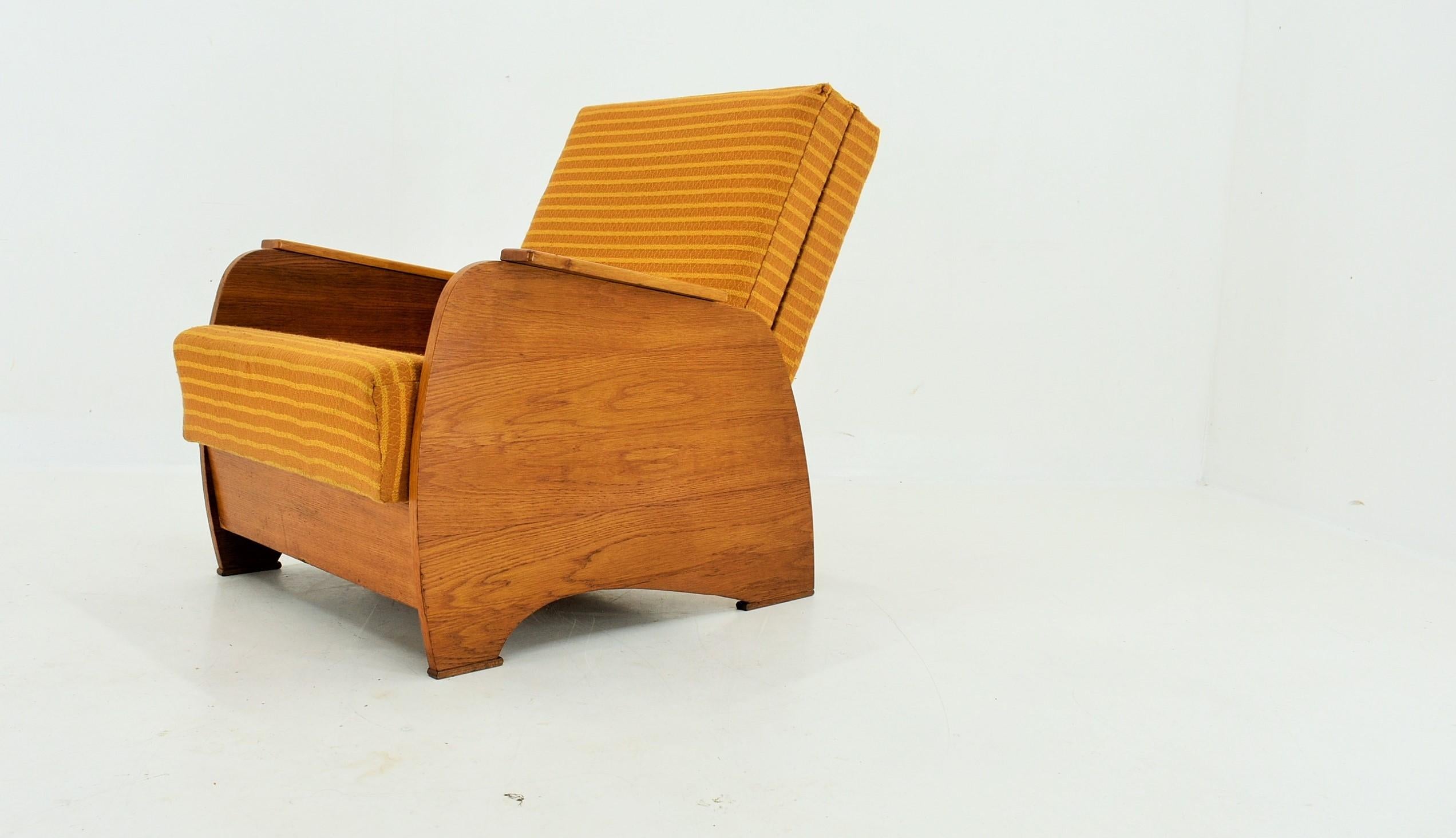 Fabric 1960s Armchair Convertible to Daybed, Czechoslovakia For Sale