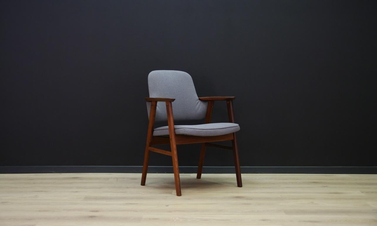 Mid-Century Modern 1960s Armchair Teak Vintage Danish Design Gray Vintage For Sale