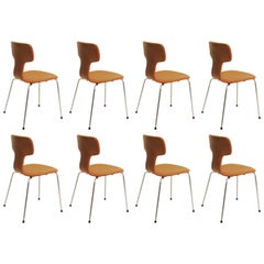1960s Arne Jacobsen Set of Eight Reupholstered T Chairs or Hammer Chairs 