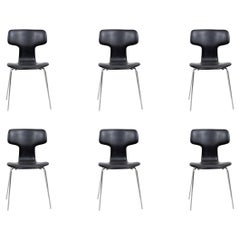 1960s Arne Jacobsen Set of Six T Chairs or Hammer Chairs by Fritz Hansen