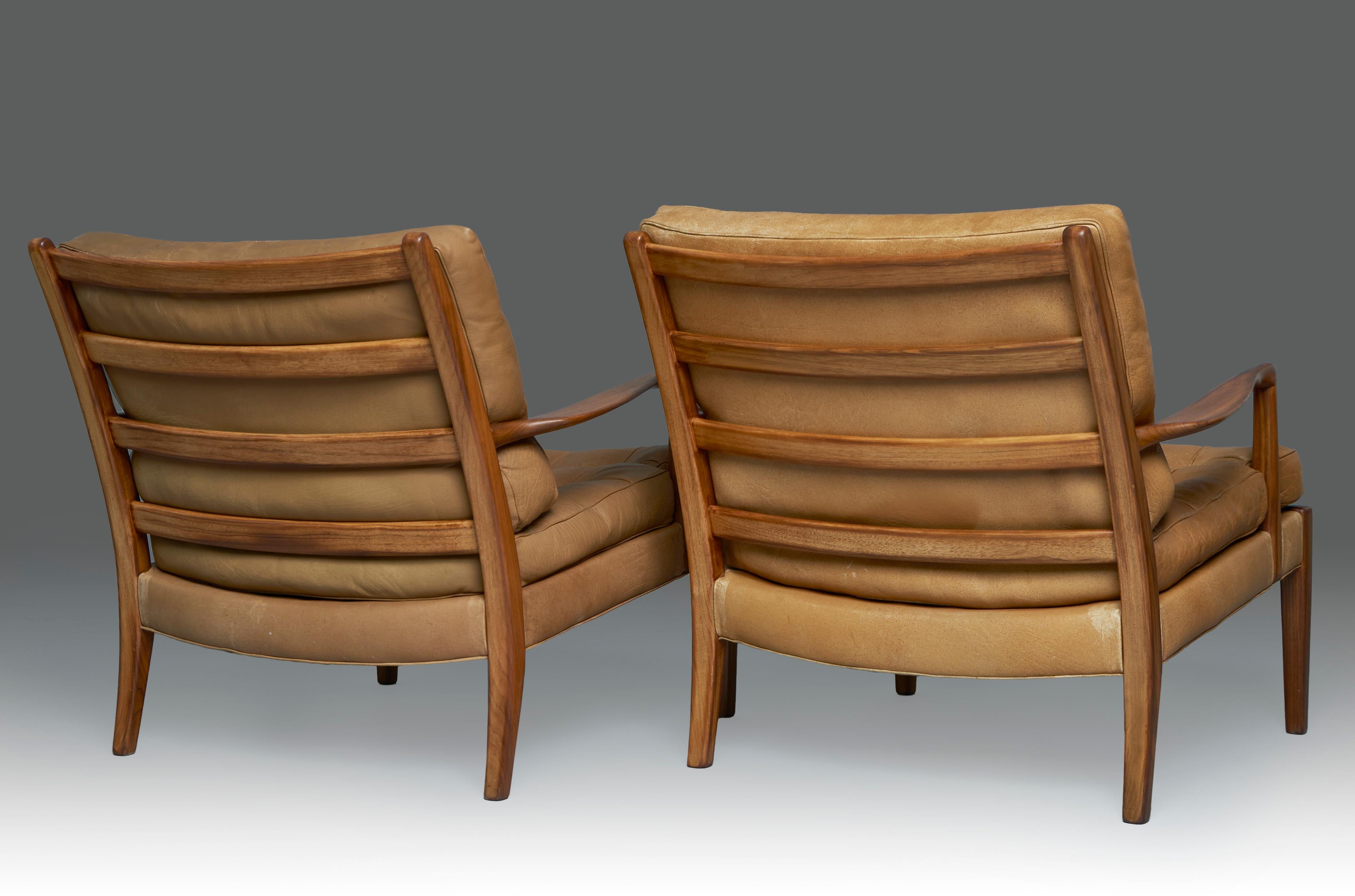 Swedish 1960s, Arne Norell 'Löven'' Armchairs in Walnut and Leather