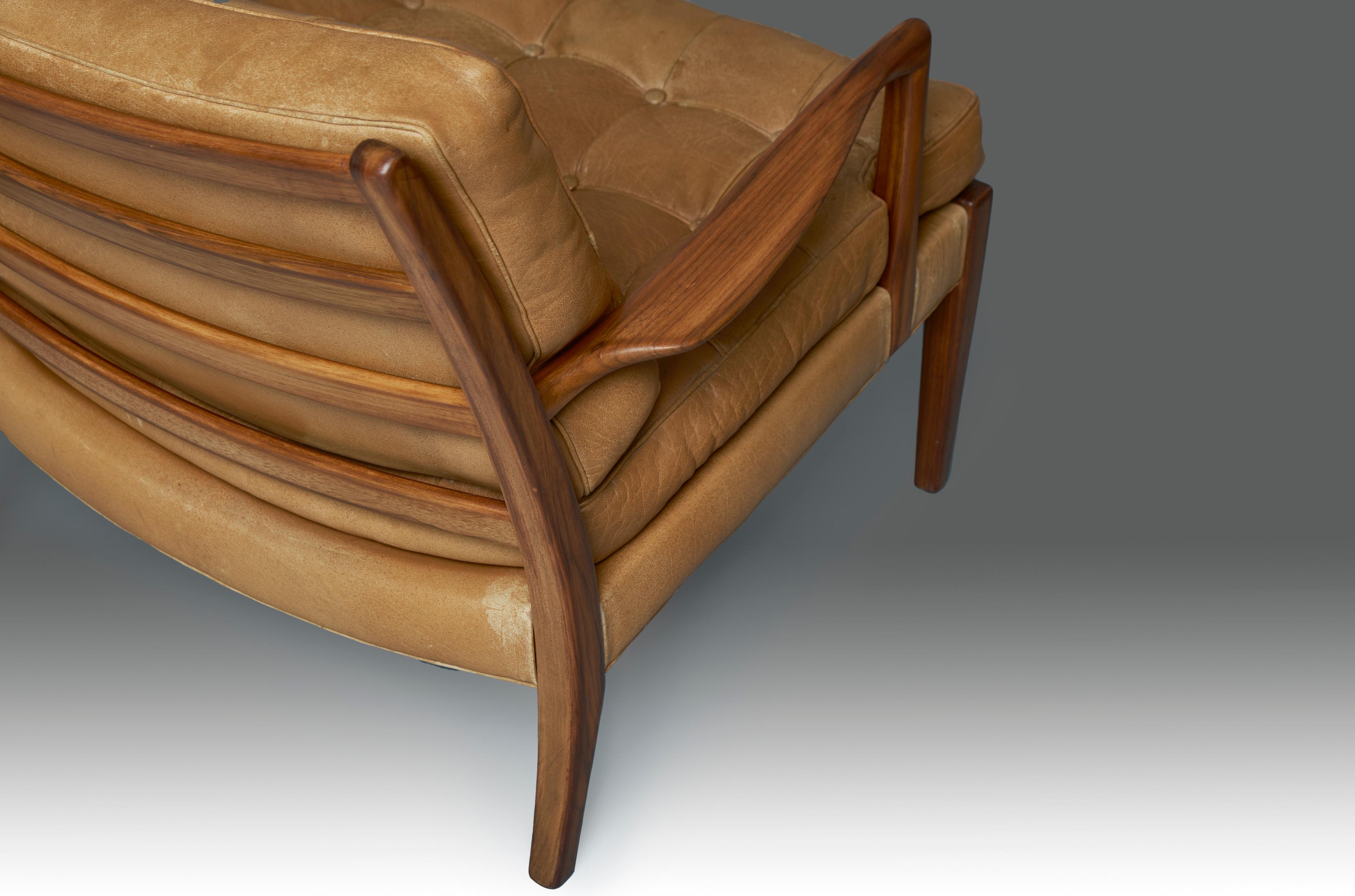 1960s, Arne Norell 'Löven'' Armchairs in Walnut and Leather In Good Condition In Madrid, ES