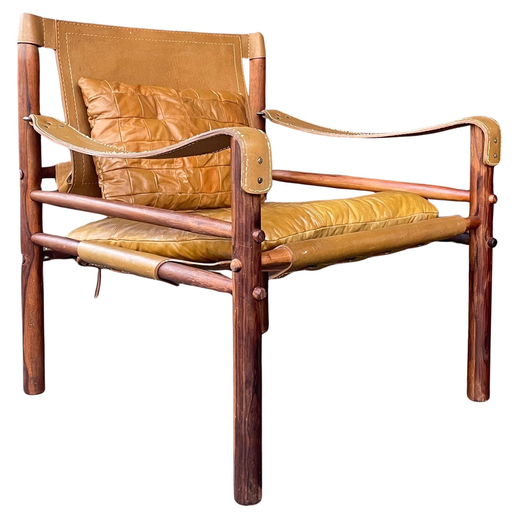 1960s Arne Norell Rosewood Leather Sling Sirocco Safari Lounge Chair Mid-Century For Sale