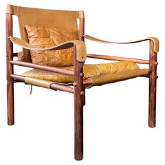 Antique 1960s Arne Norell Rosewood Leather Sling Sirocco Safari Lounge Chair Mid-Century