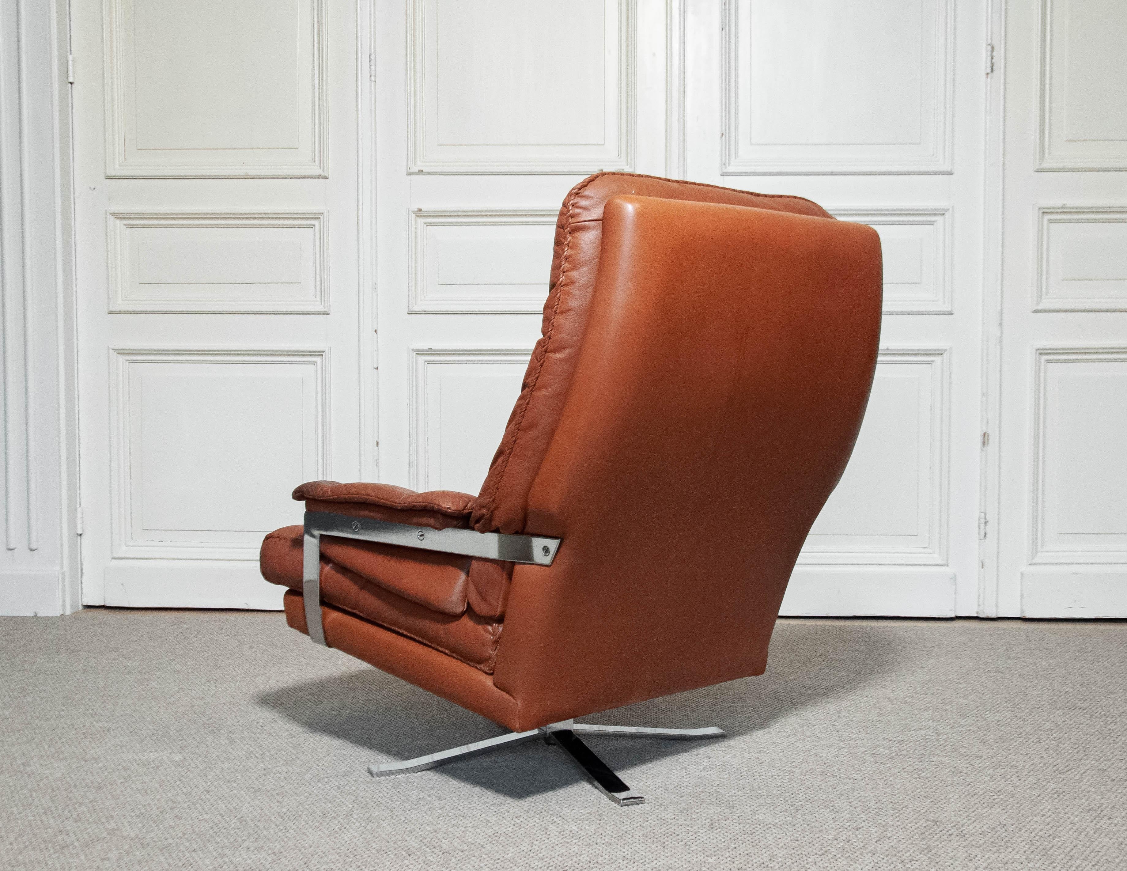 Leather 1960s Arne Norell Swivel Lounge Chair for Vatne, Norway For Sale