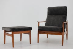 1960s Arne Vodder Fd-164 Reclining Lounge Chair and Stool for France and Son