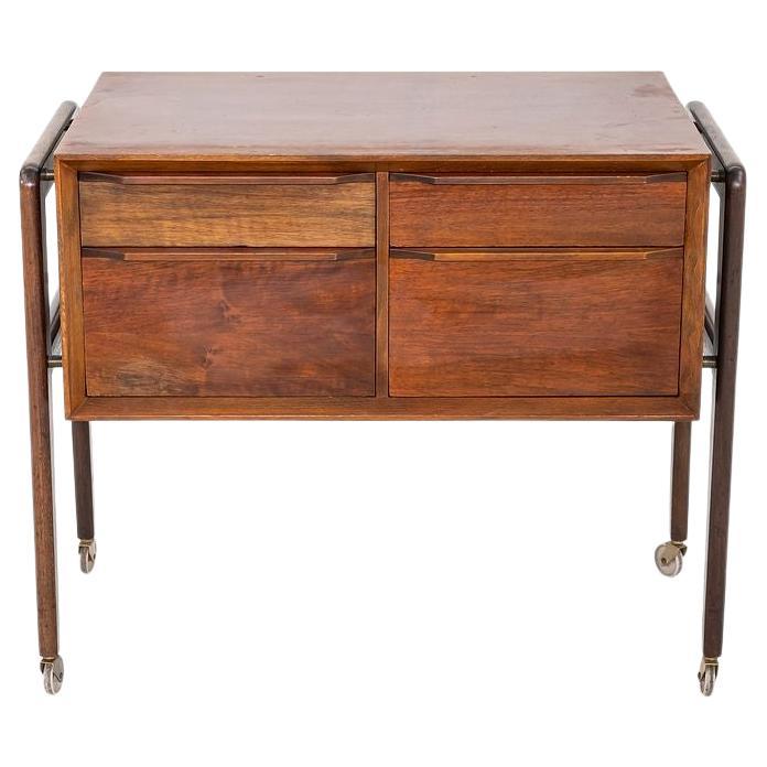 Armadio a rotelle o cassettiera da cucito in teak di Arne Vodder del 1960