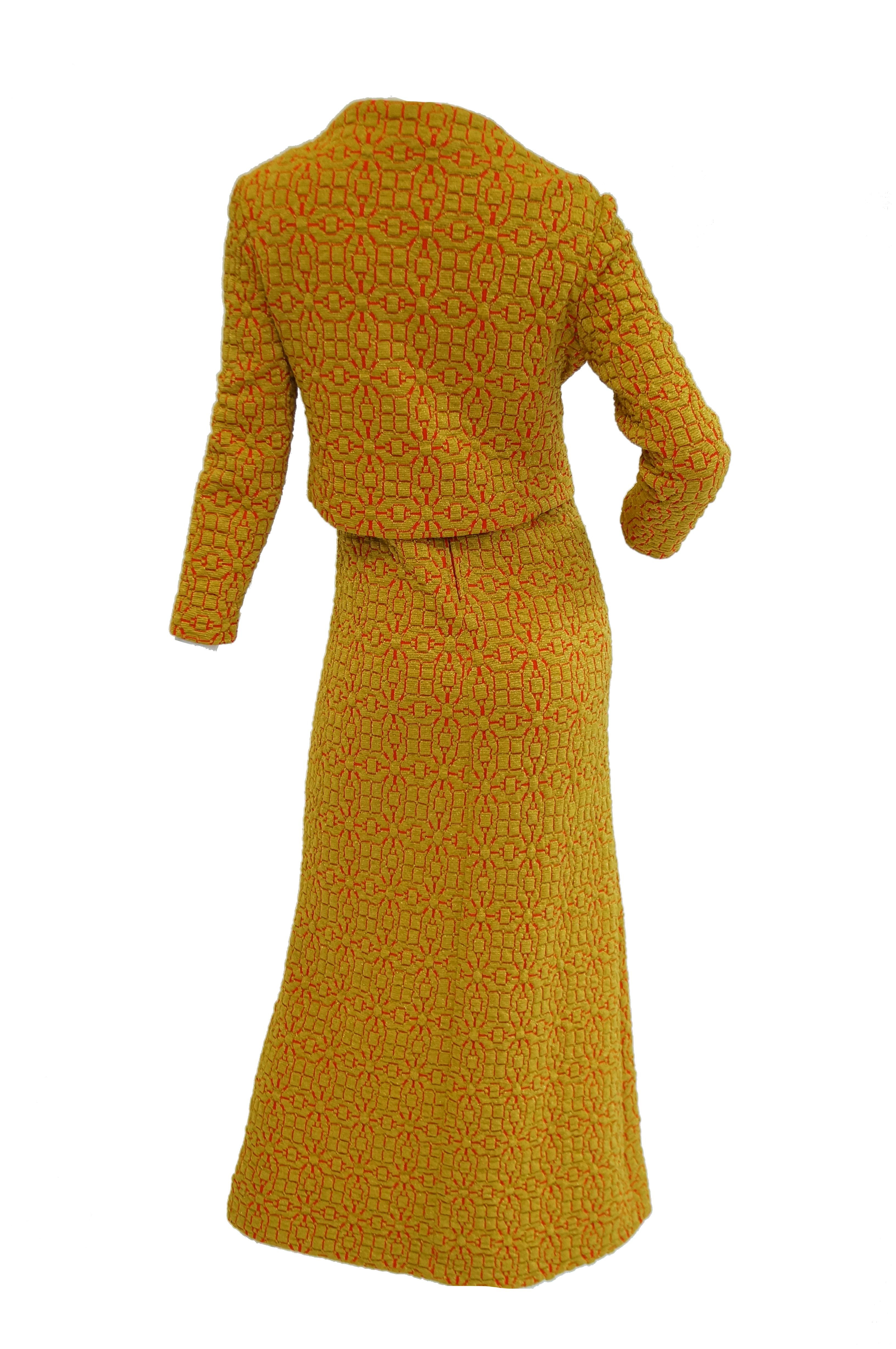 1960s Arnold Scaasi Gold and Red Knit Evening Dress and Jacket 5