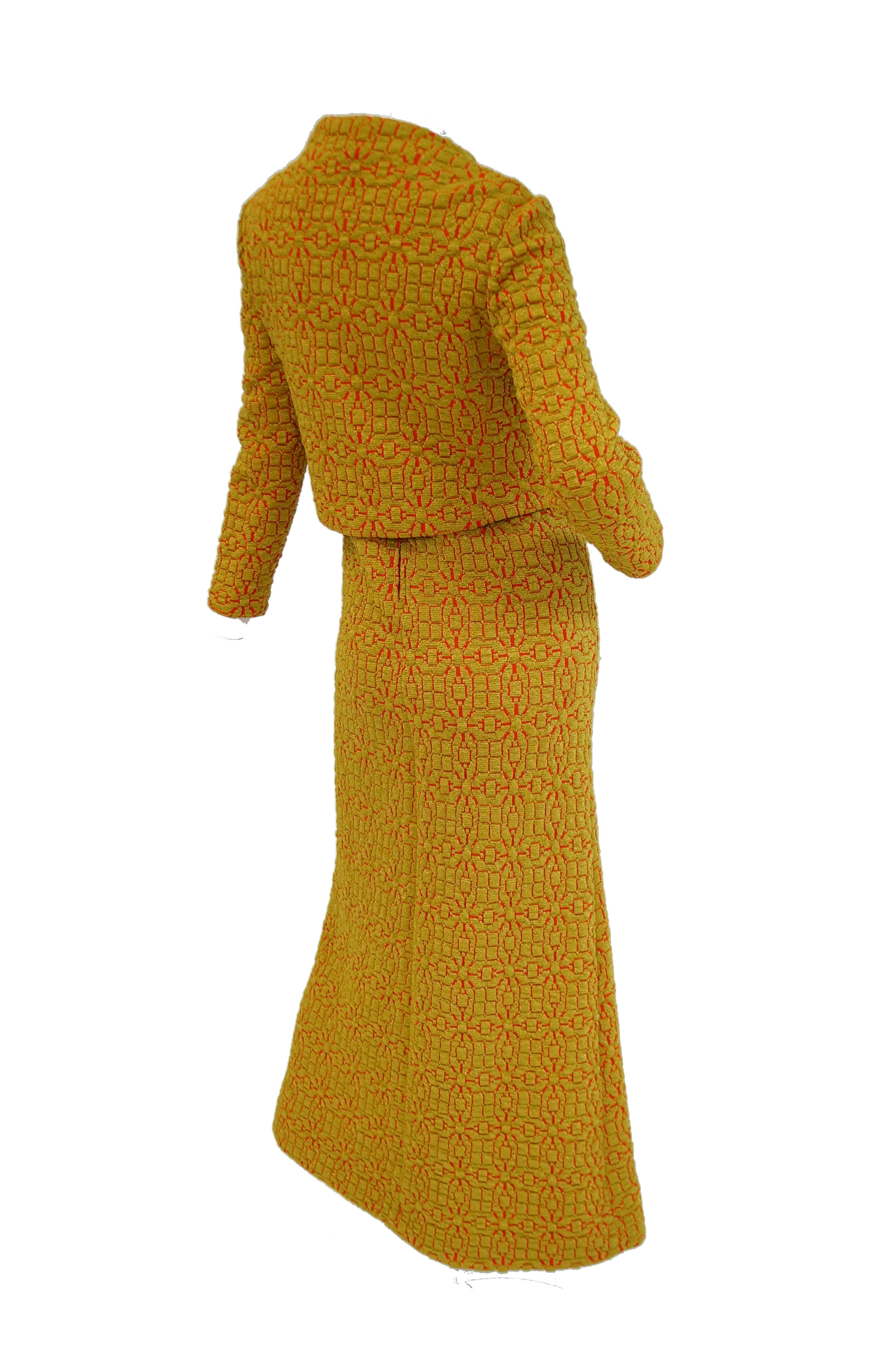 1960s Arnold Scaasi Gold and Red Knit Evening Dress and Jacket 6