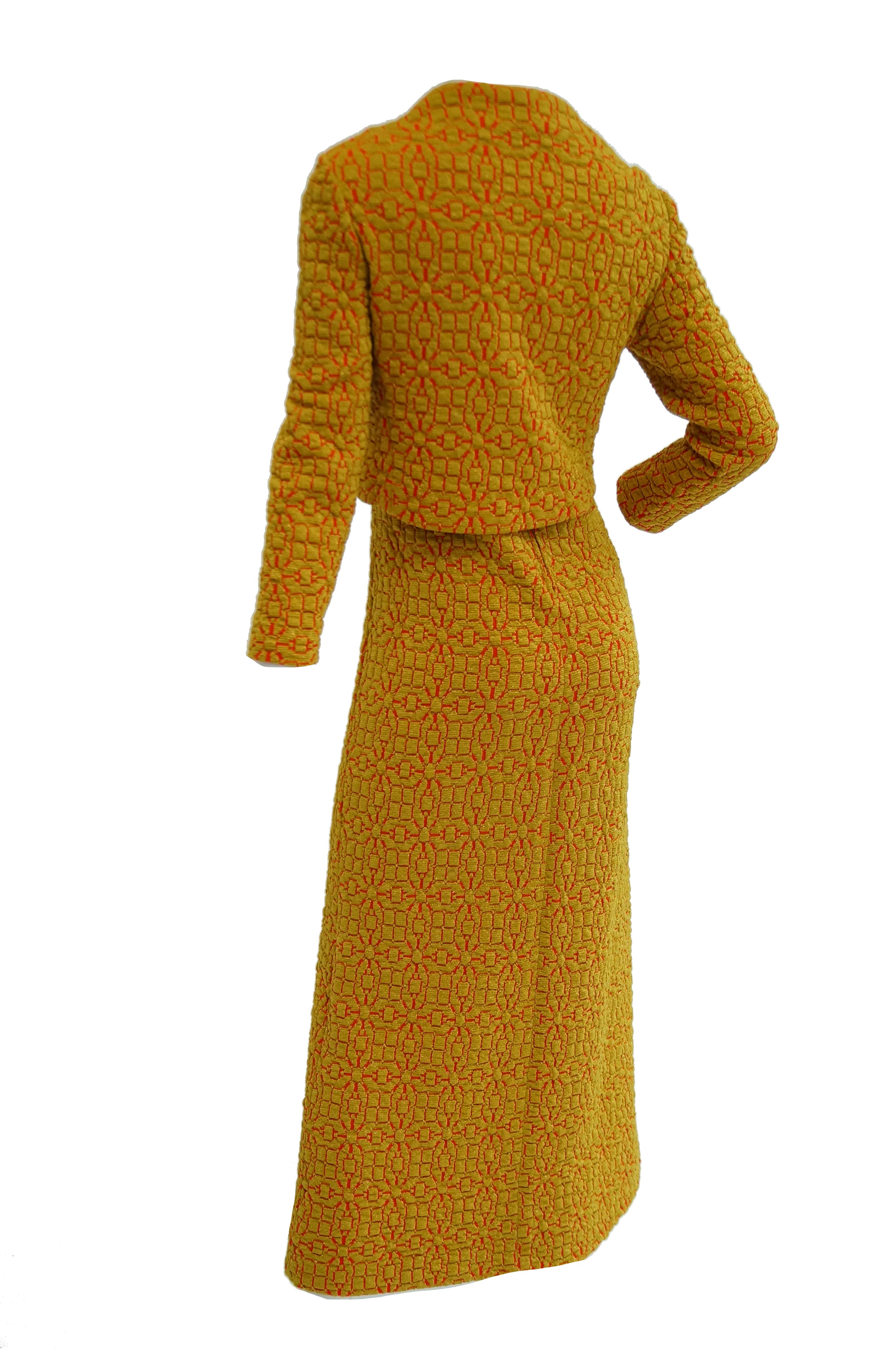 1960s Arnold Scaasi Gold and Red Knit Evening Dress and Jacket 7