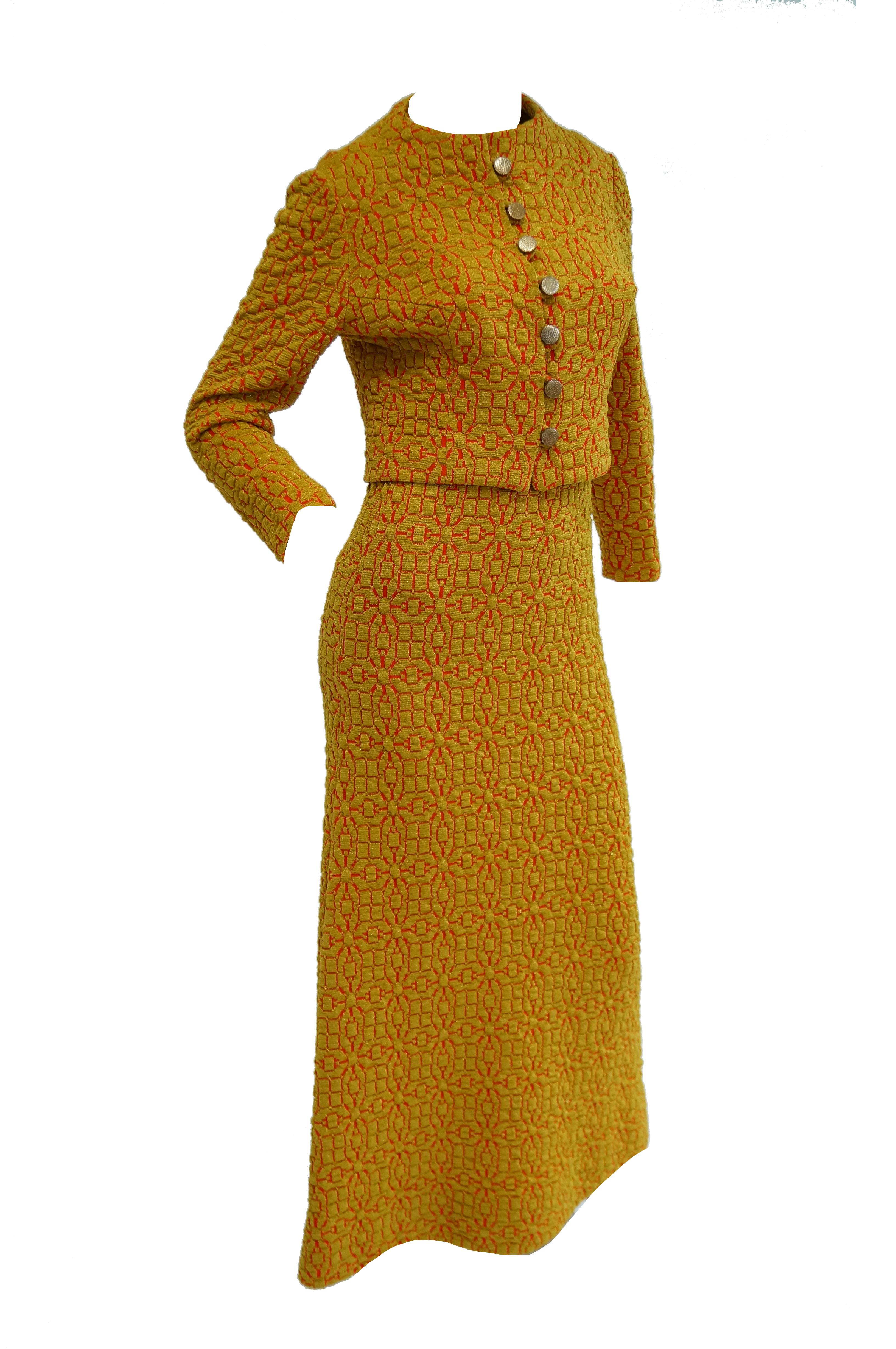 1960s Arnold Scaasi Gold and Red Knit Evening Dress and Jacket 9