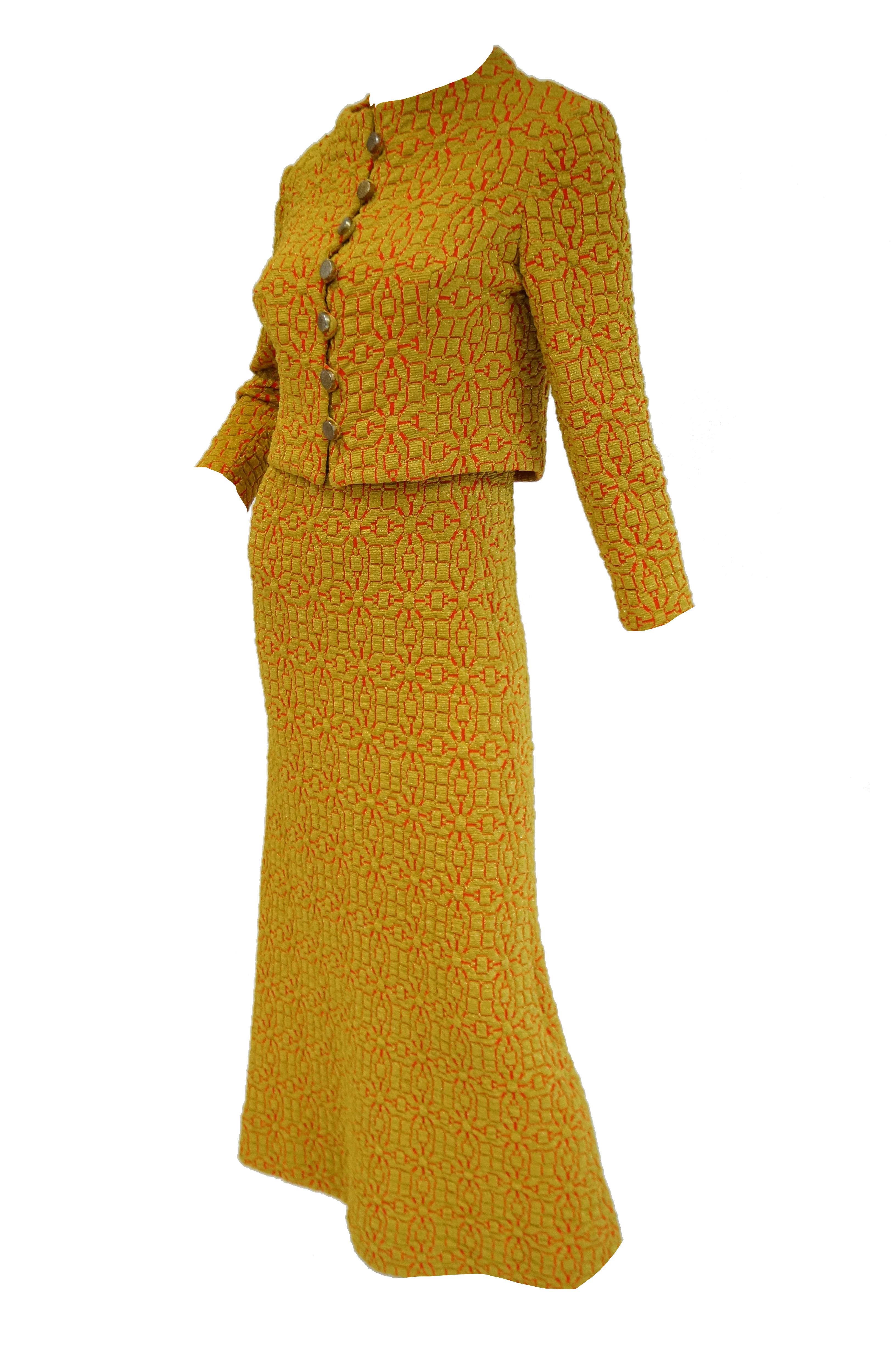 1960s Arnold Scaasi Gold and Red Knit Evening Dress and Jacket 10