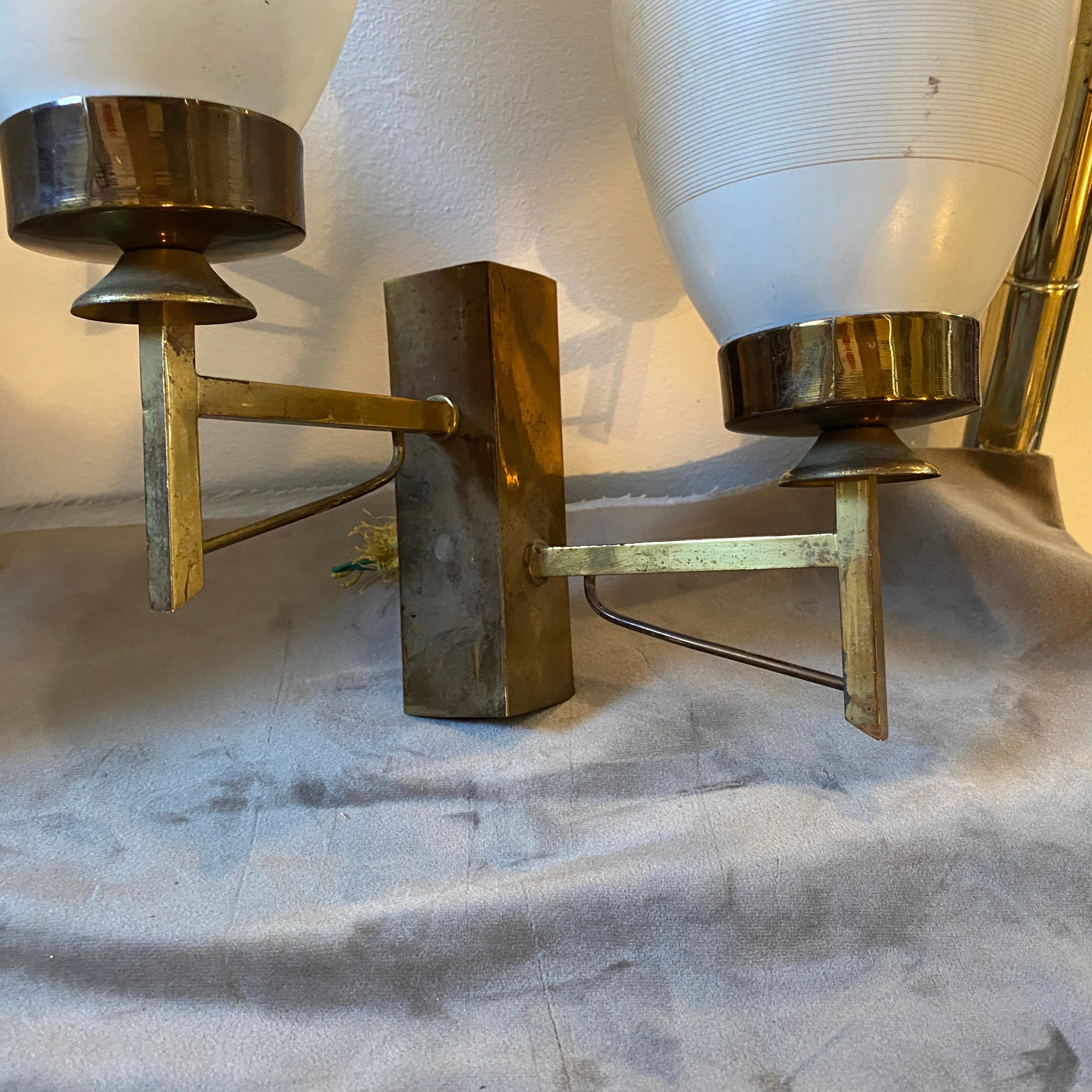 1960s Arredoluce Style Brass and Glass Mid-Century Modern Italian Wall Sconces For Sale 1