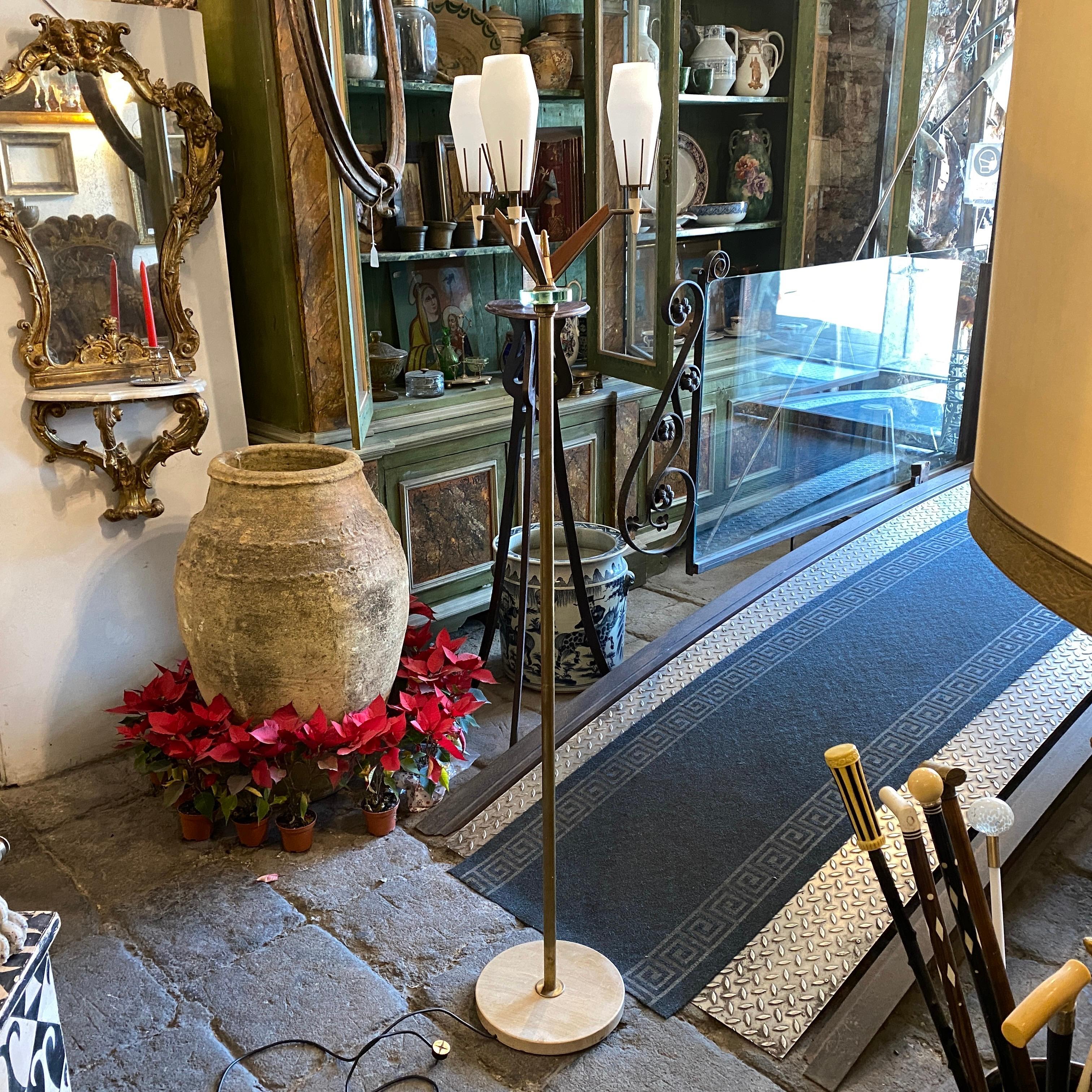 Italian 1960s Arredoluce Mid-Century Modern Brass Marble and Glass Floor Lamp For Sale