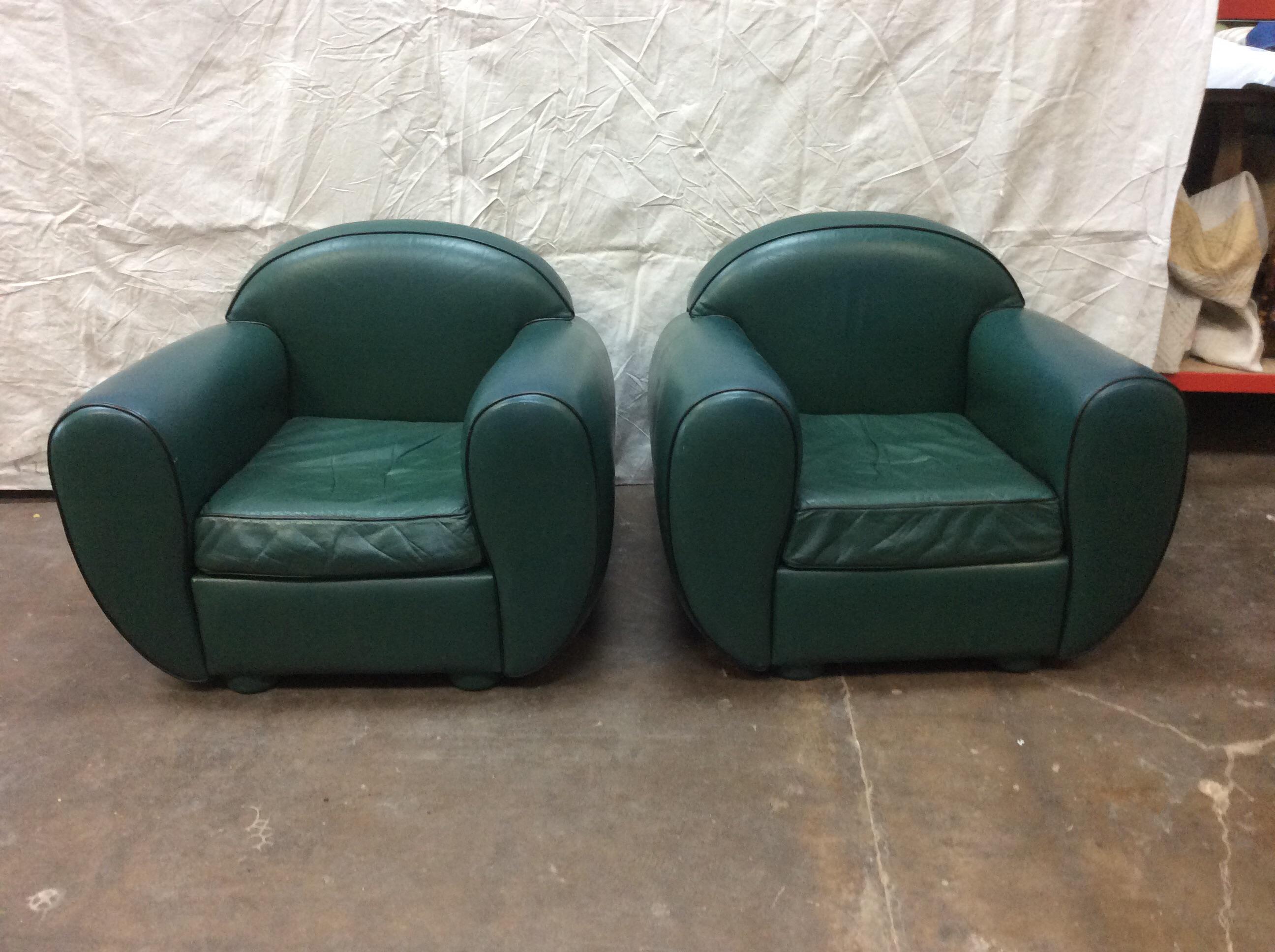 1960s Art Deco Leather Club Chairs - a Pair 8