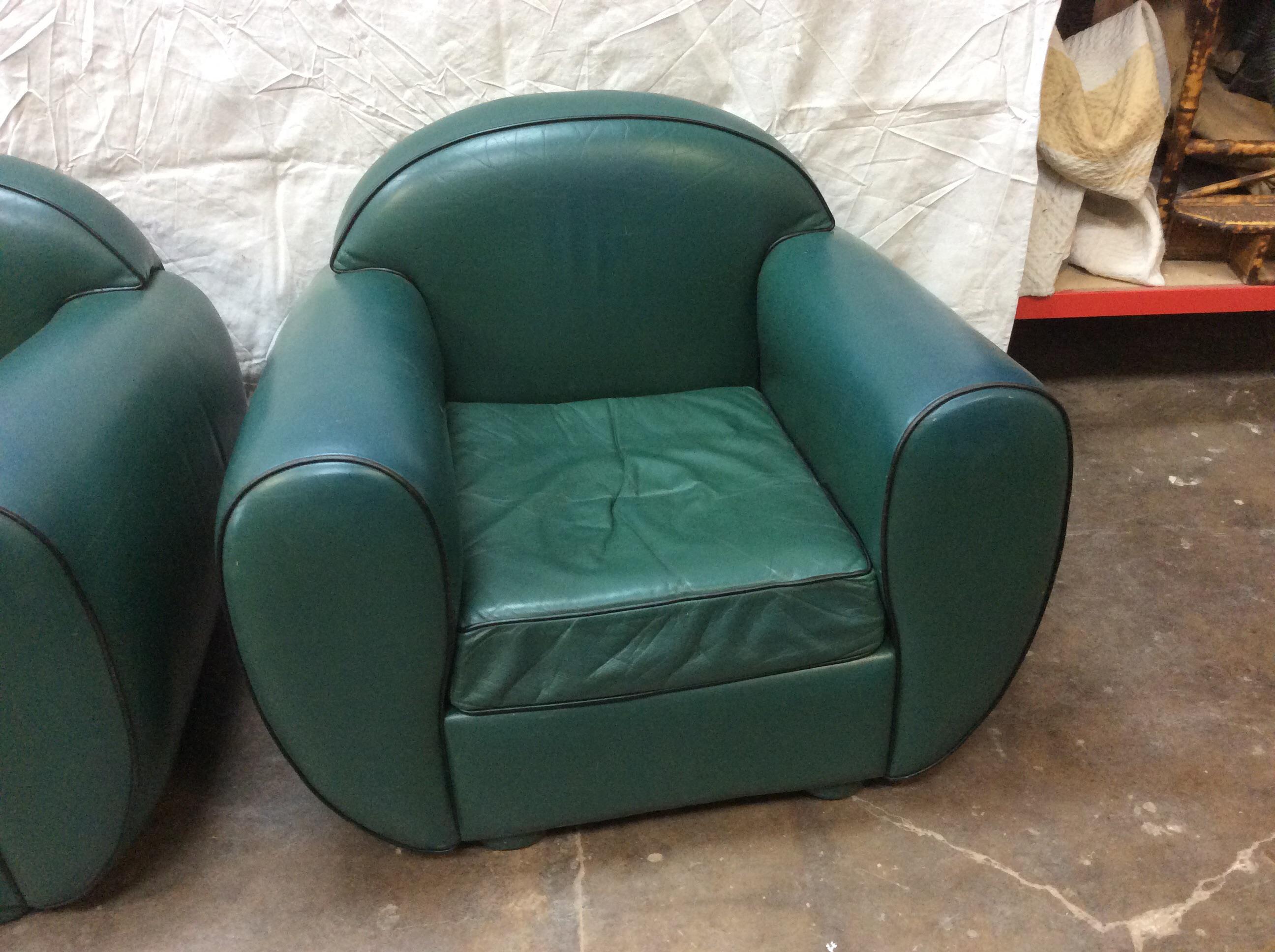 Danish 1960s Art Deco Leather Club Chairs - a Pair