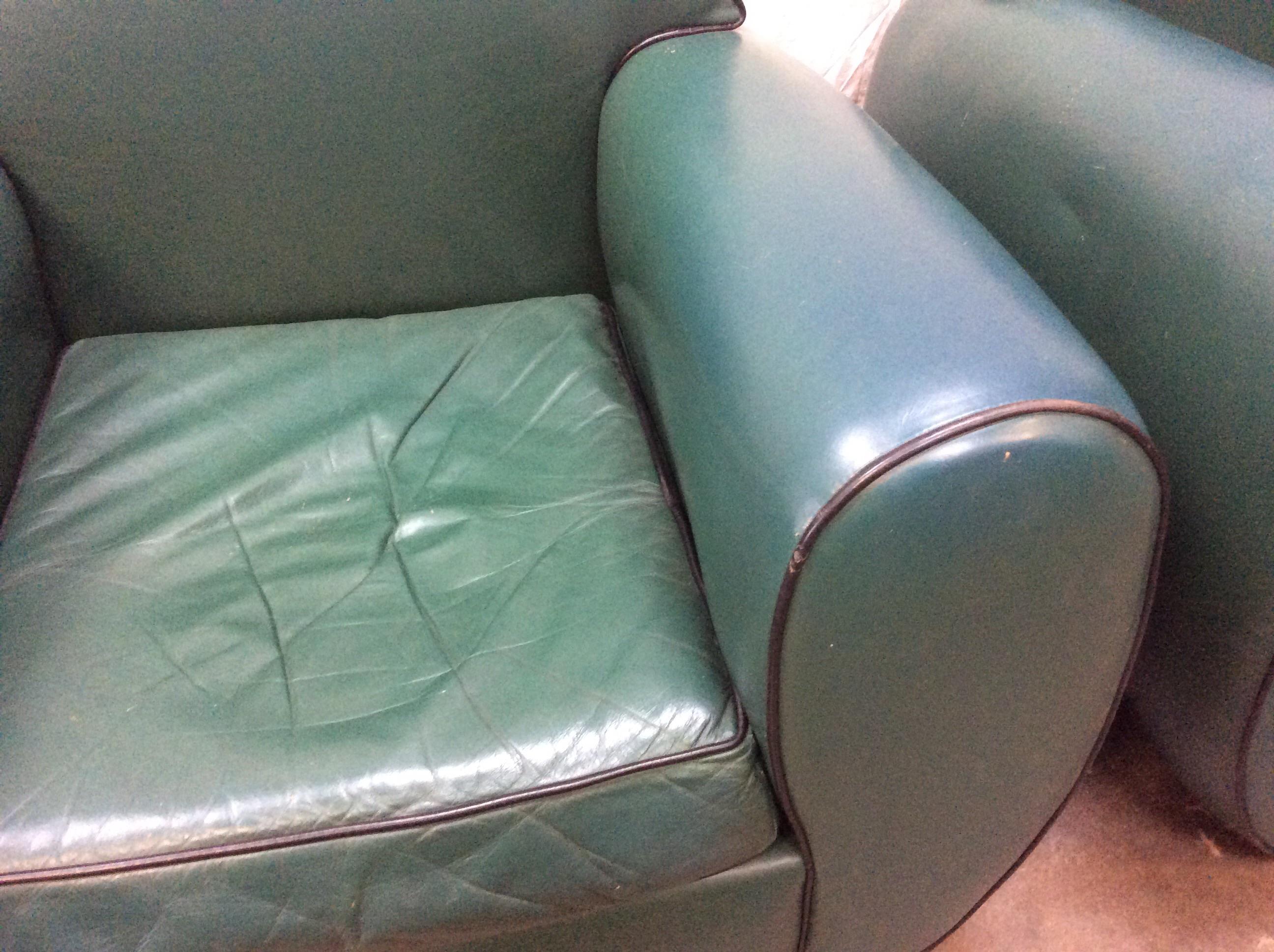 20th Century 1960s Art Deco Leather Club Chairs - a Pair