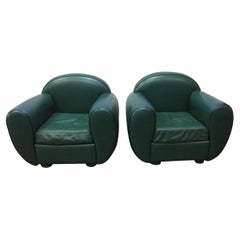 Vintage 1960s Art Deco Leather Club Chairs - a Pair
