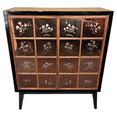 1960er Jahre Art Deco Mid-Century Italienisch Schwarz Holz Rosa Spiegel Mosaik Trocken Bar Schrank